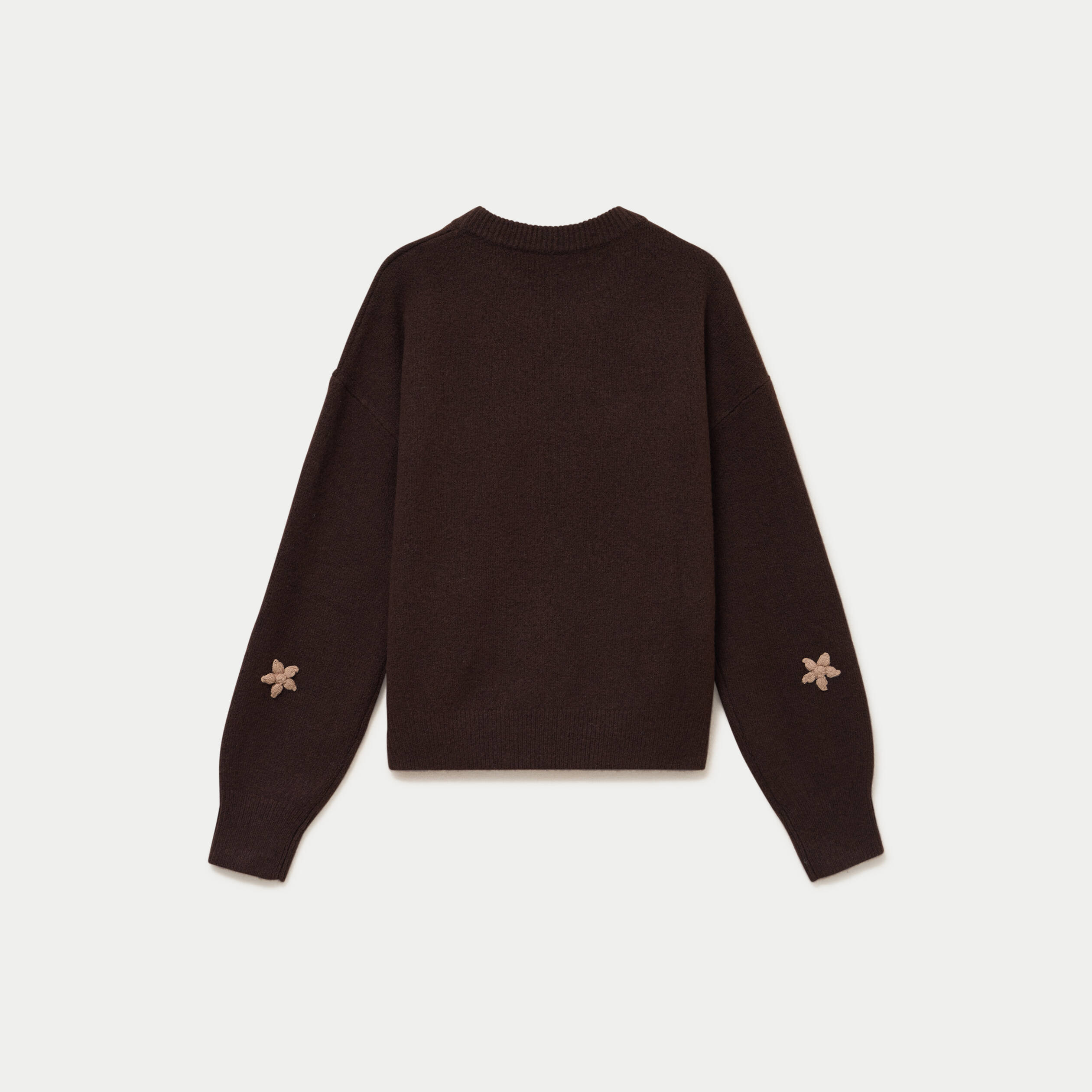 Pull oversize brod&eacute; manches longues marron fonc&eacute; femme