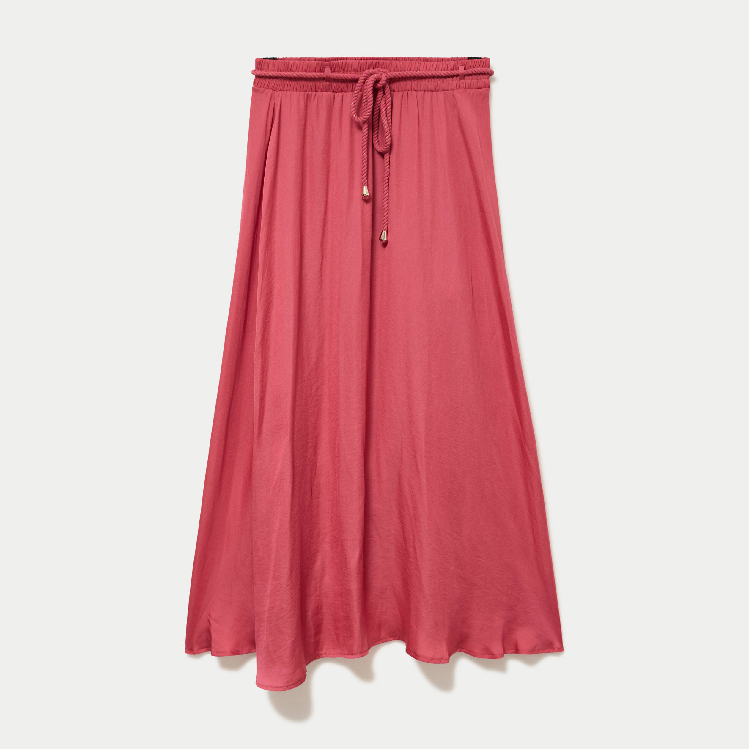 Jupe longue &eacute;vas&eacute;e satin rose framboise femme