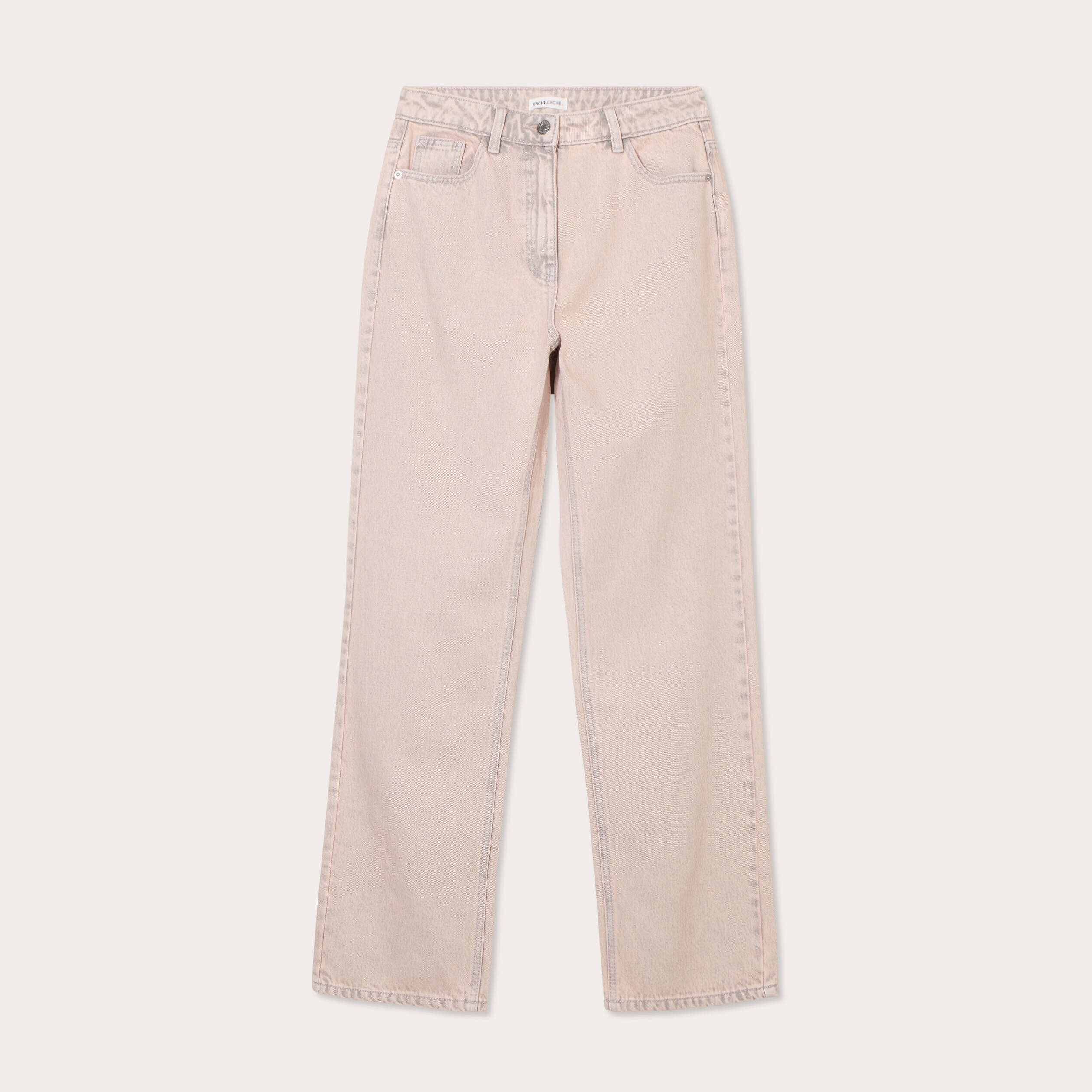 Jeans straight taille haute rose clair femme