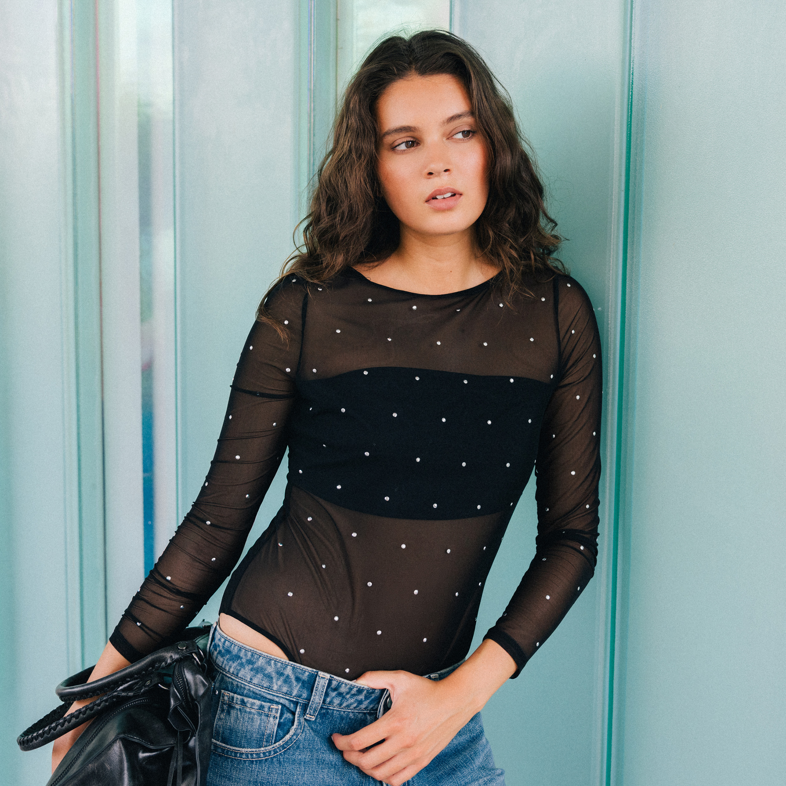 Body ajust&eacute; manches longues col bateau noir femme