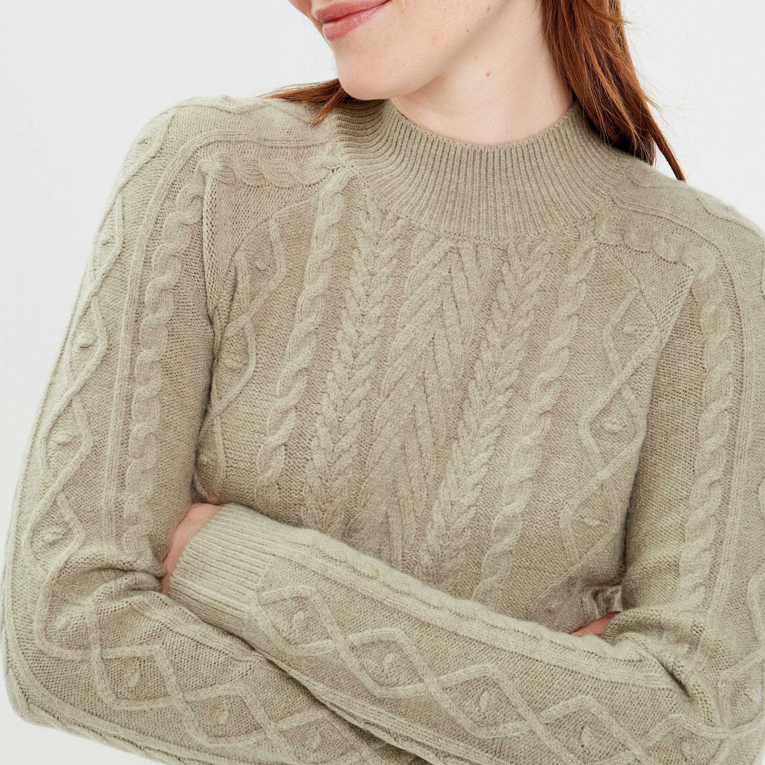 Robe pull ajust&eacute;e torsades vert pastel femme