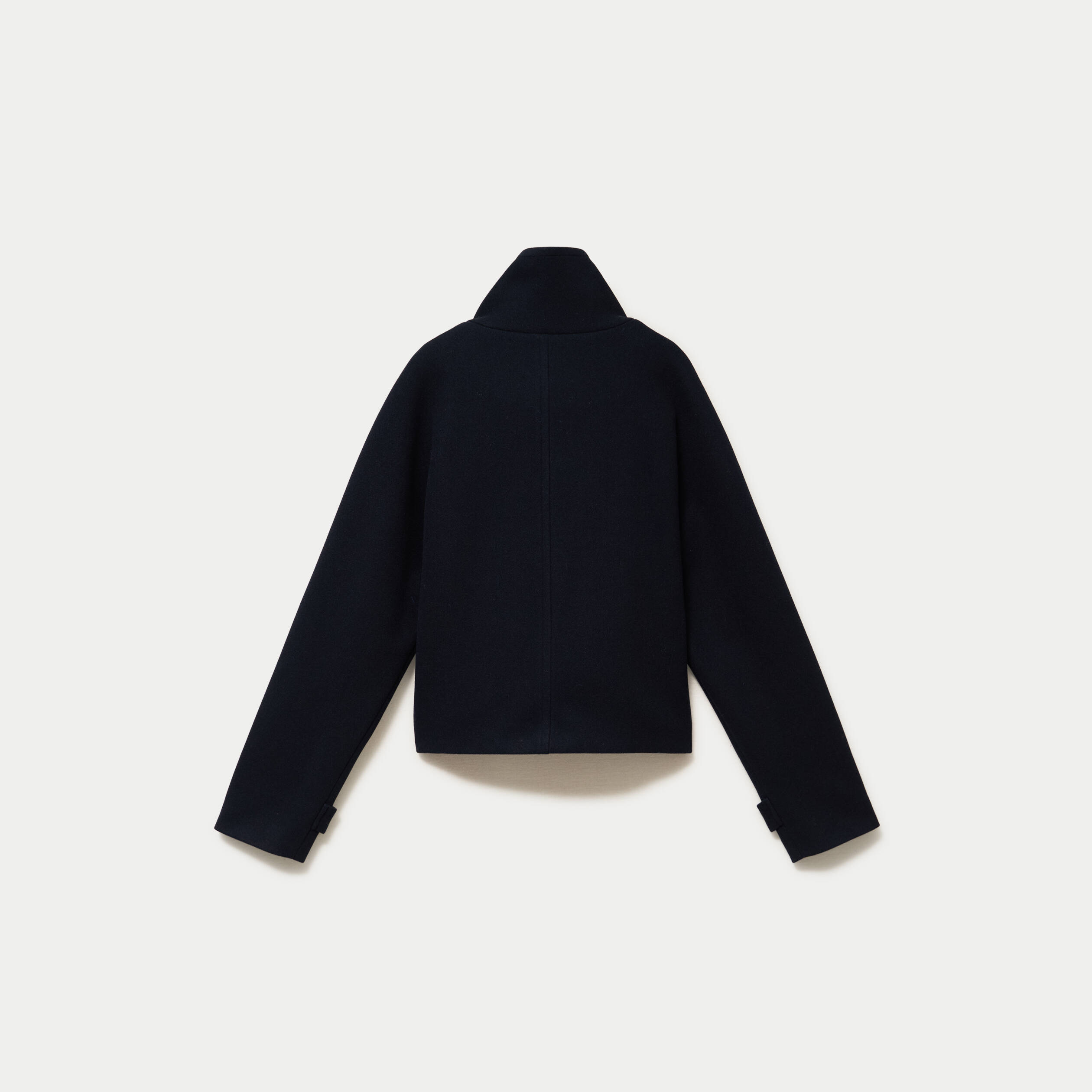 Caban droit col montant manches longues bleu marine femme