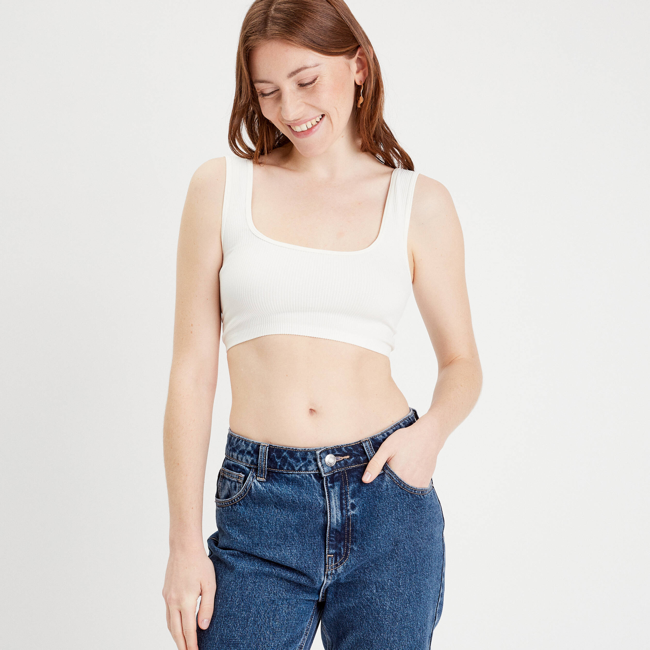 D&eacute;bardeur cropped c&ocirc;tel&eacute; ecru femme