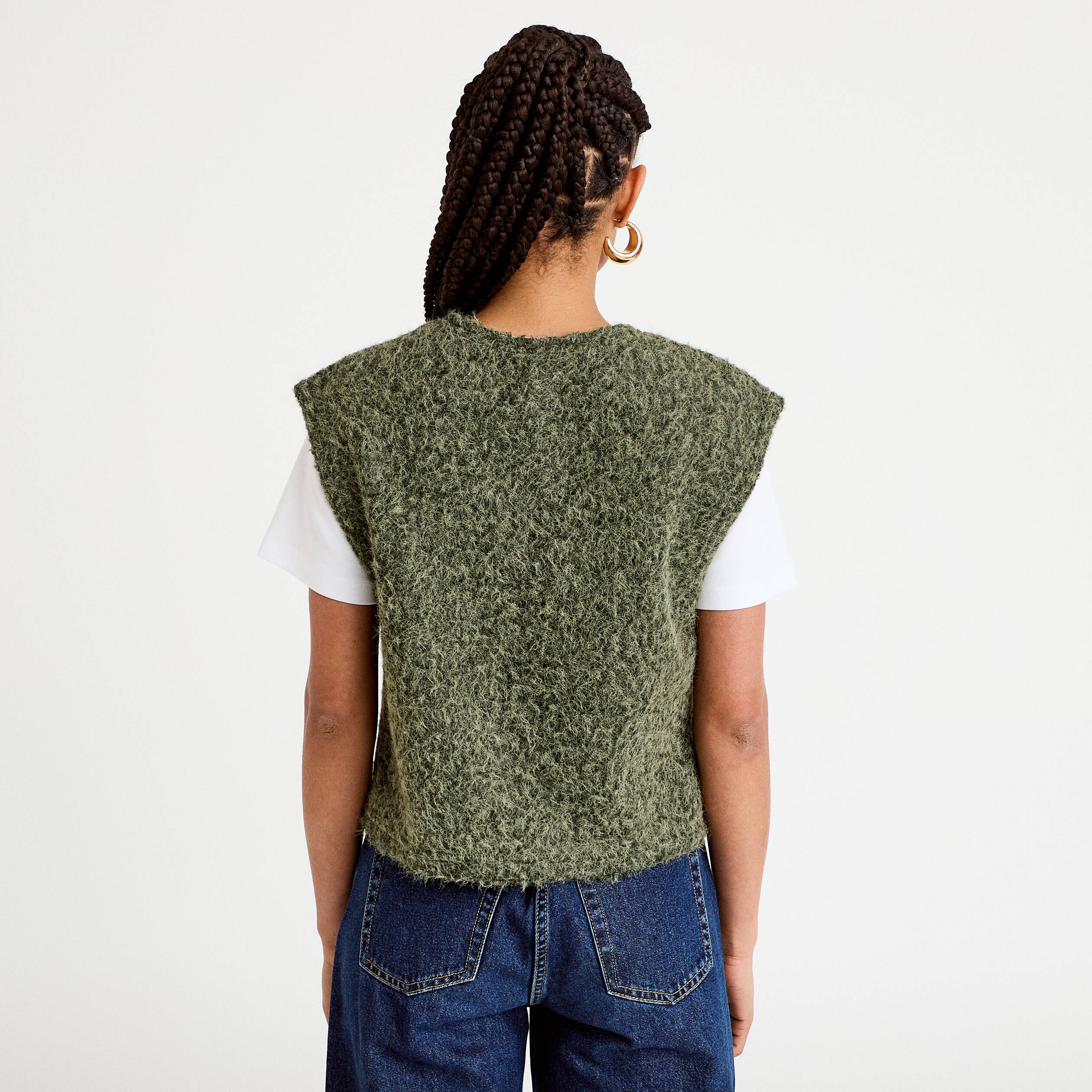 Gilet sans manches effet polaire vert kaki femme