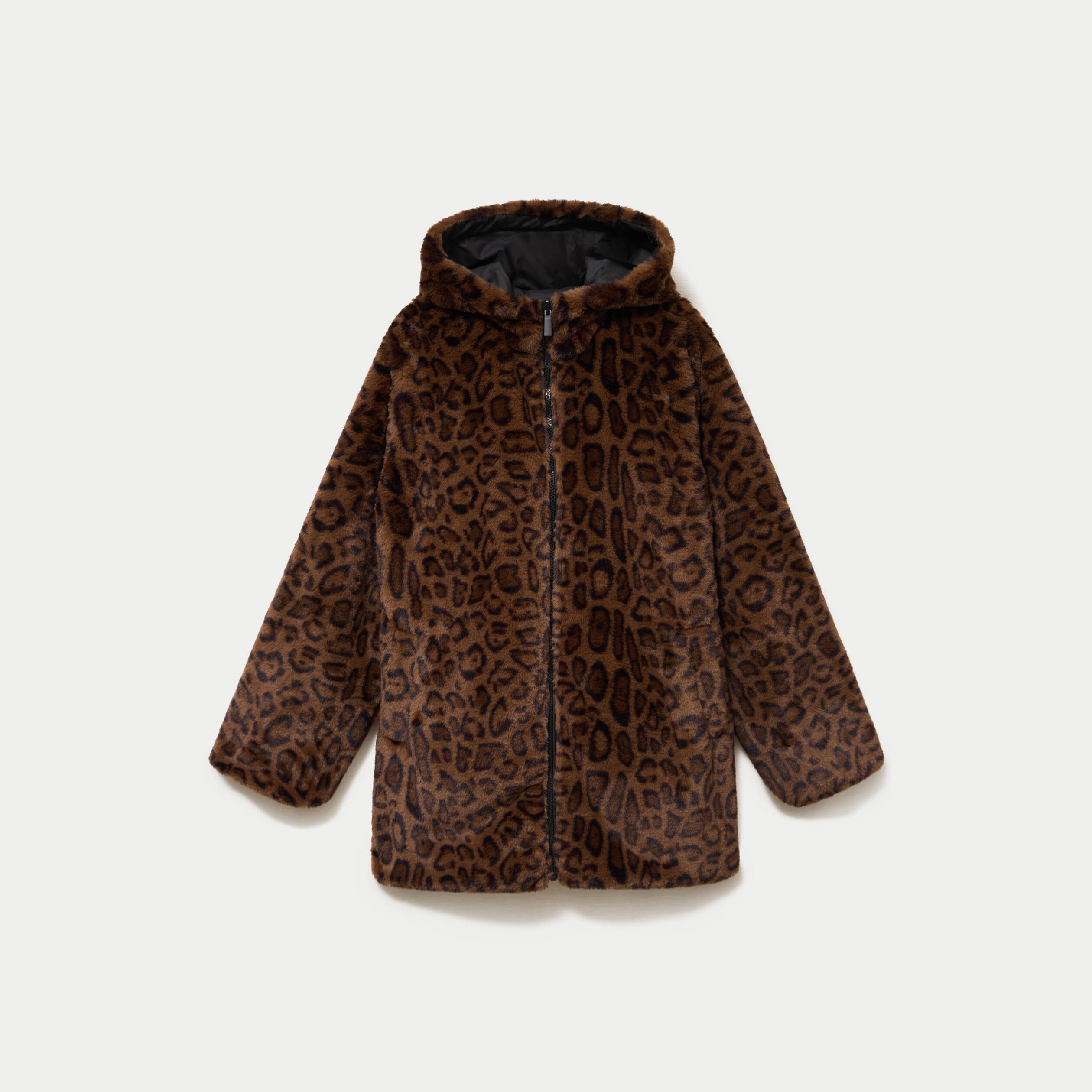 Parka r&eacute;versible 3/4 &agrave; capuche noir femme