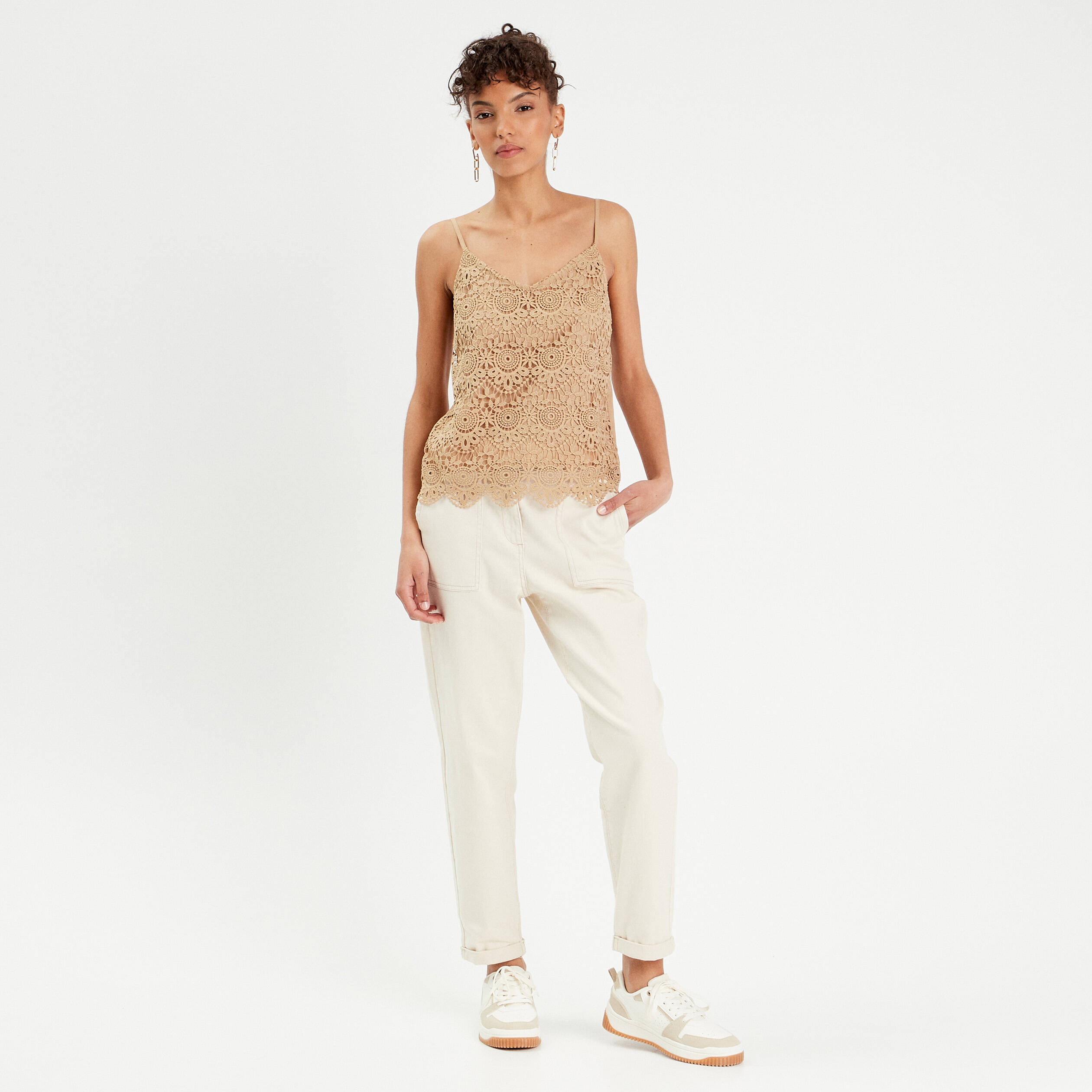 debardeur aspect macrame beige femme Débardeur aspect macramé beige femme