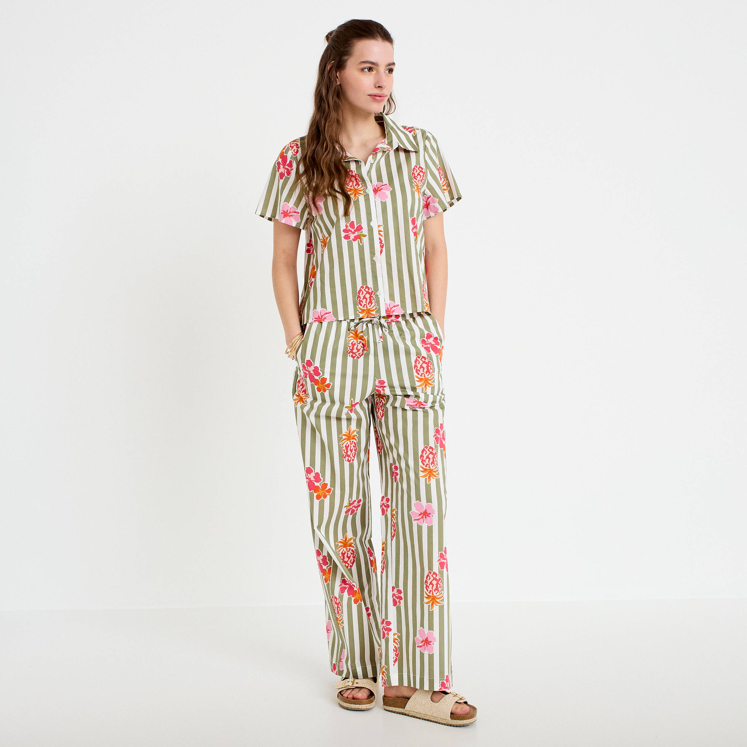 Pantalon large taille standard blanc femme