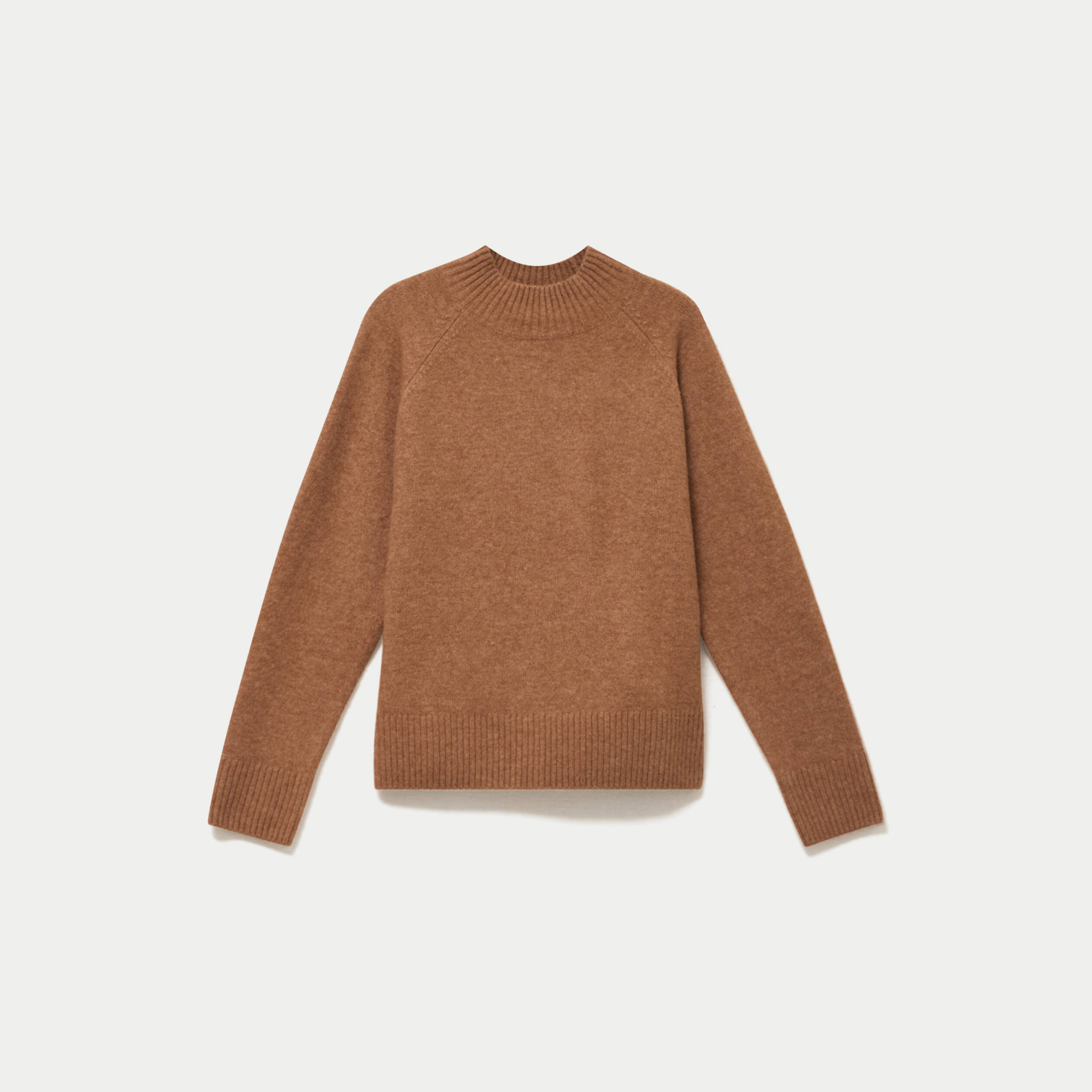 Pull col montant manches longues camel femme