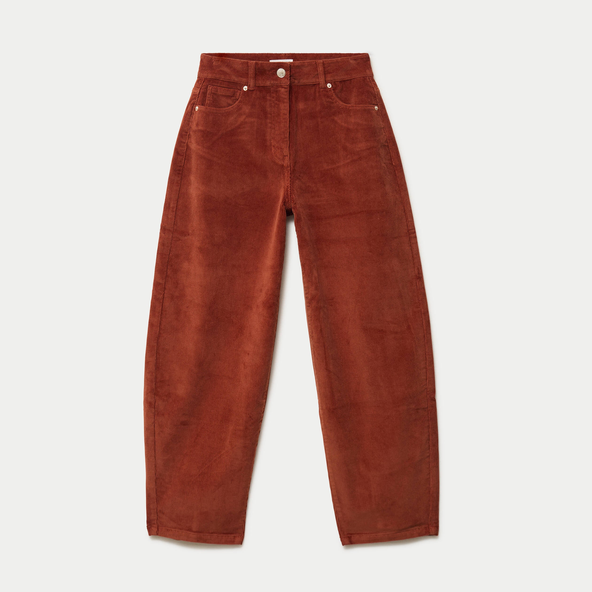 Pantalon barrel en velours marron cognac femme