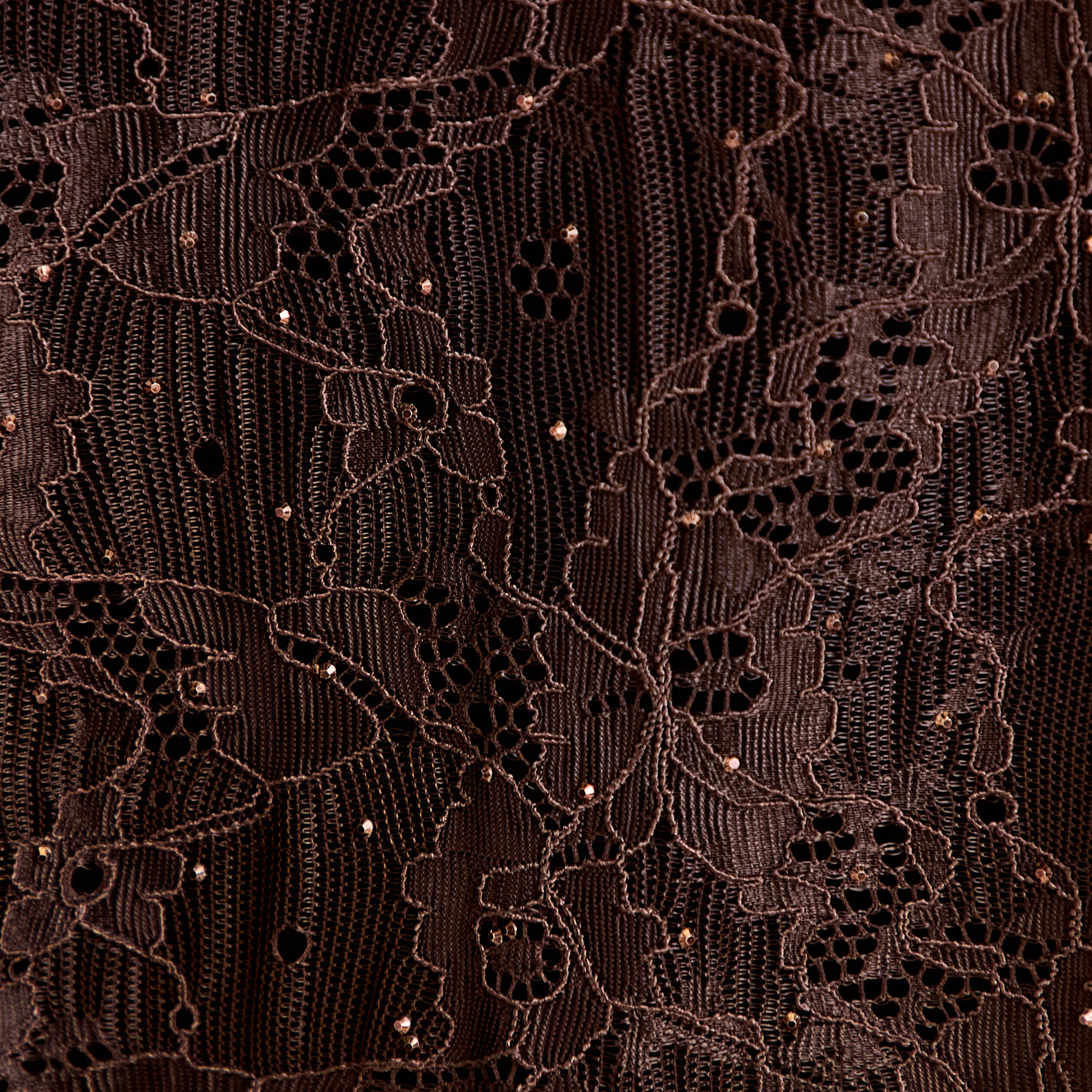 Blouse dentelle manches longues marron fonc&eacute; femme