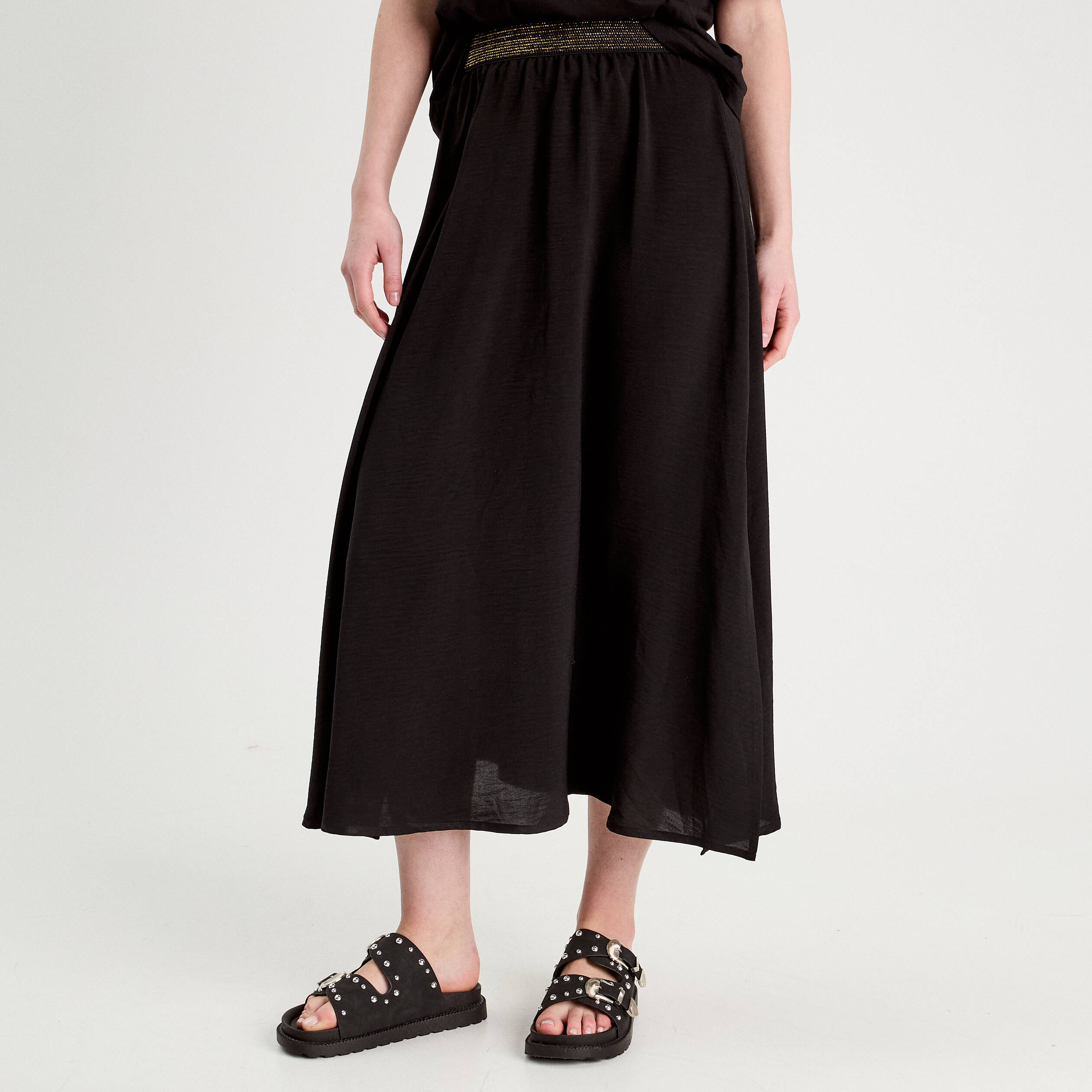 jupe longue evasee fluide noir femme Jupe longue évasée fluide noir femme