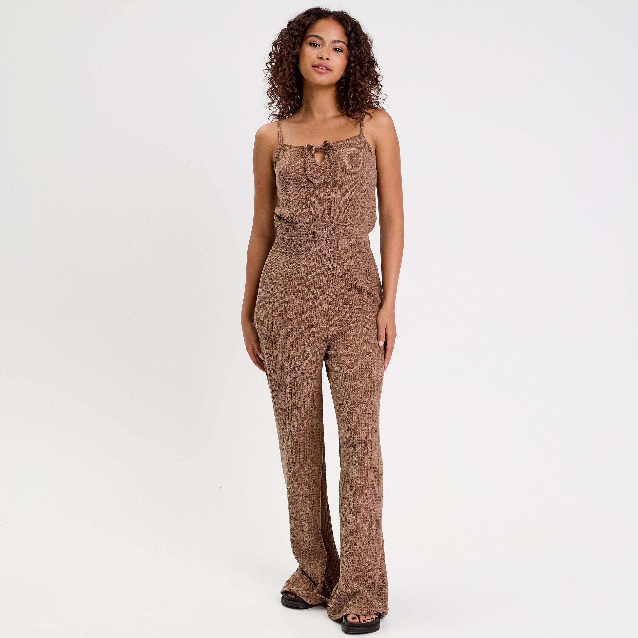 Combinaison large longue stretch marron femme