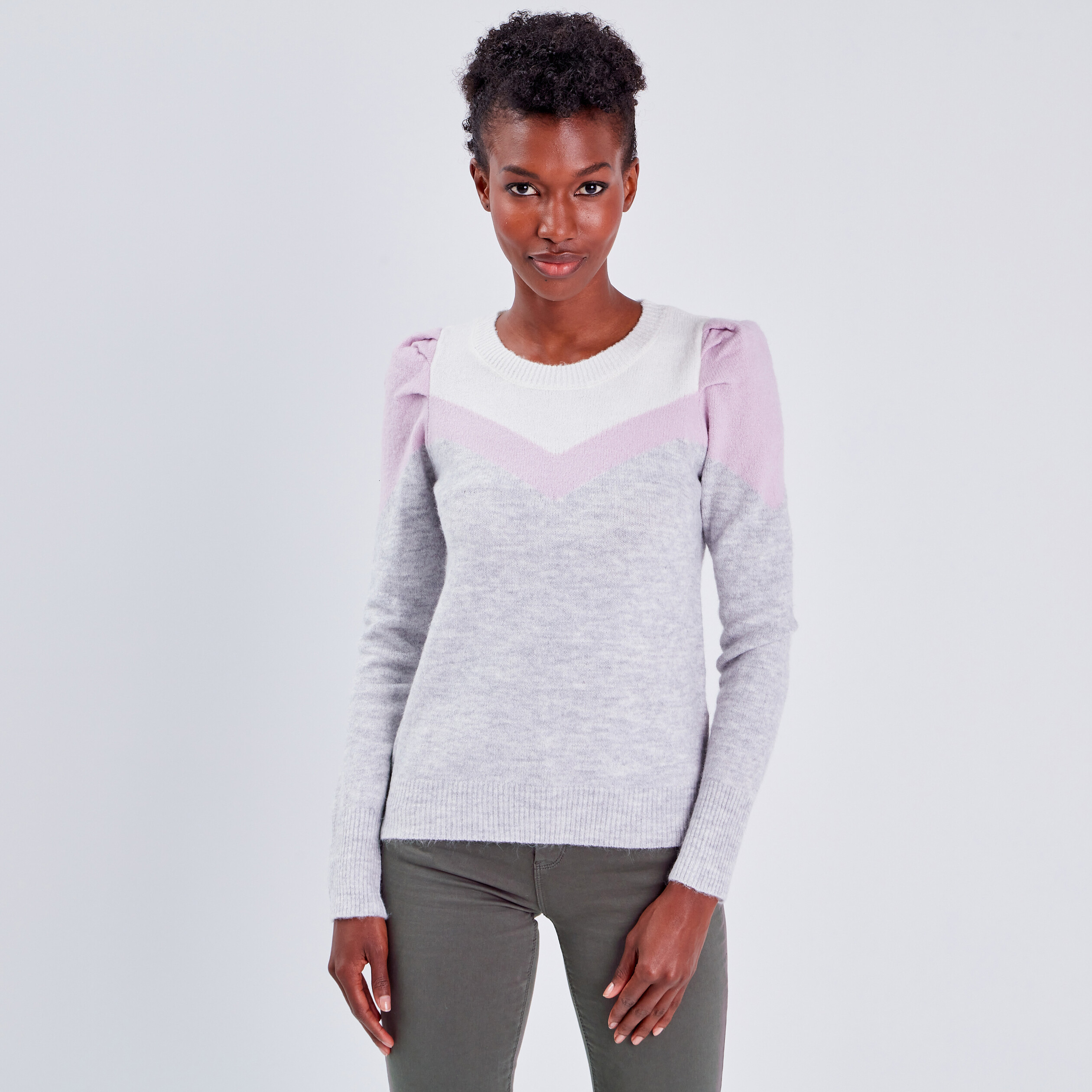 pull epaules froncees gris clair femme Pull épaules froncées gris clair femme