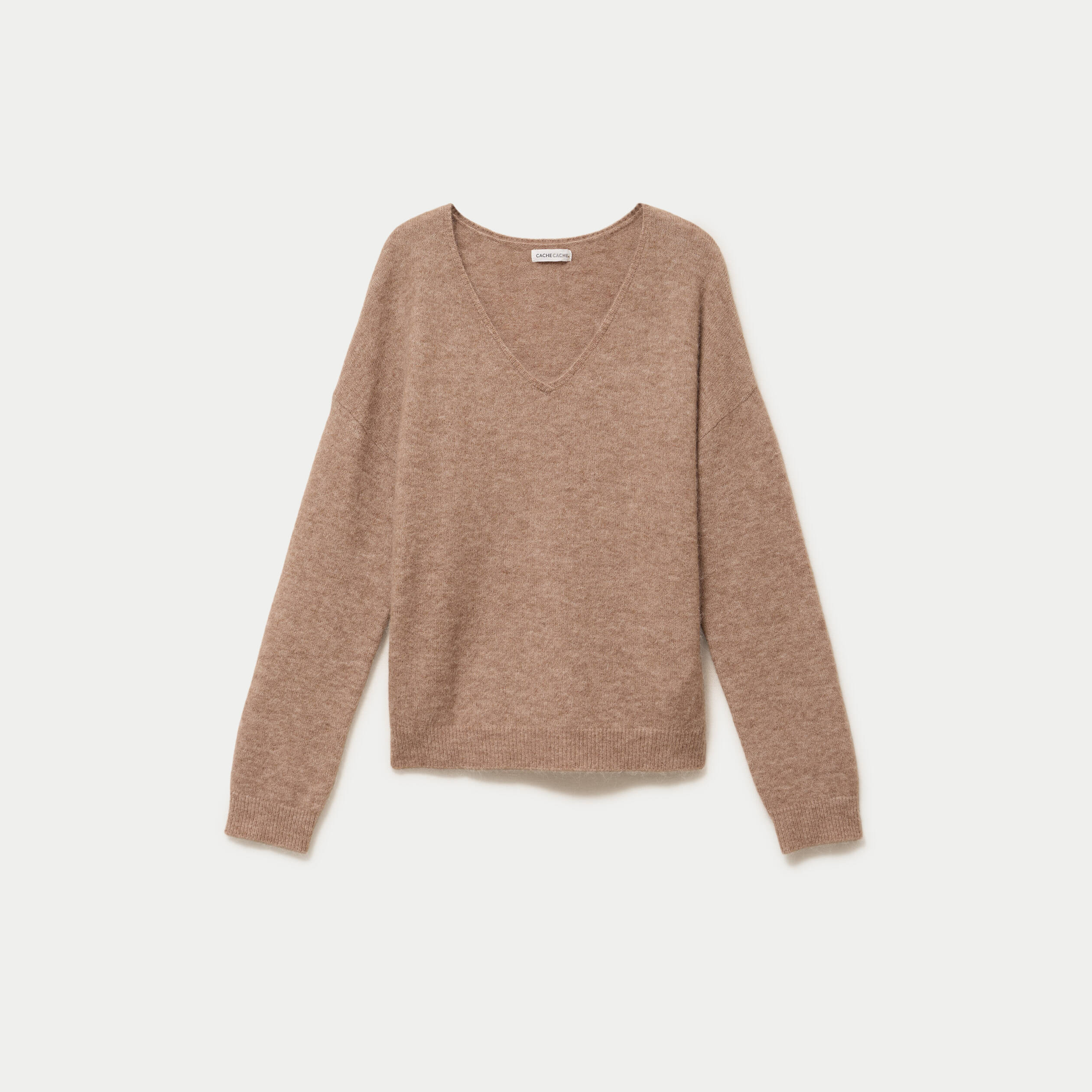 Pull avec col en V taupe femme