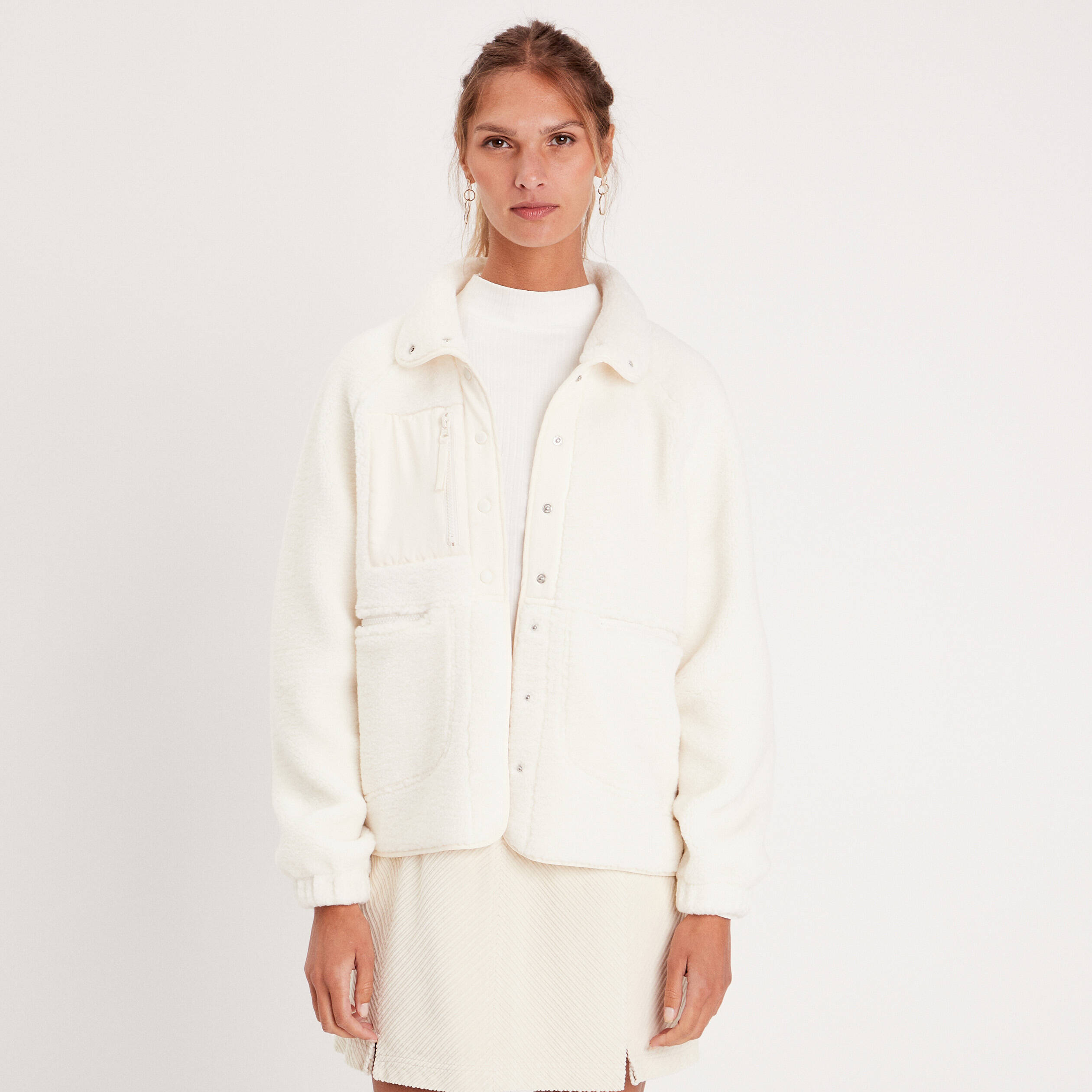 Veste oversize laine mouton ecru femme