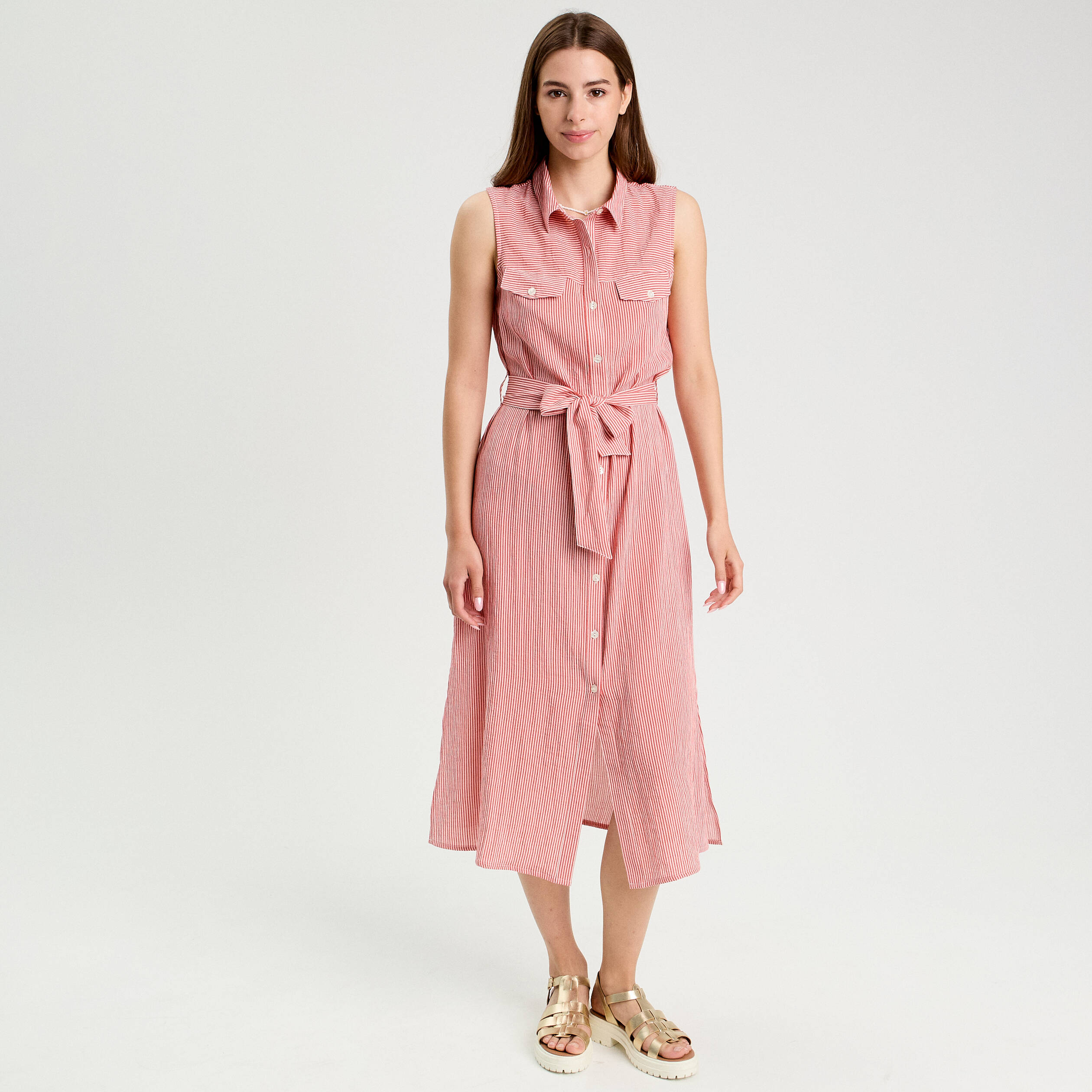 robe longue evasee boutonnee rose corail femme Robe longue évasée boutonnée rose corail femme