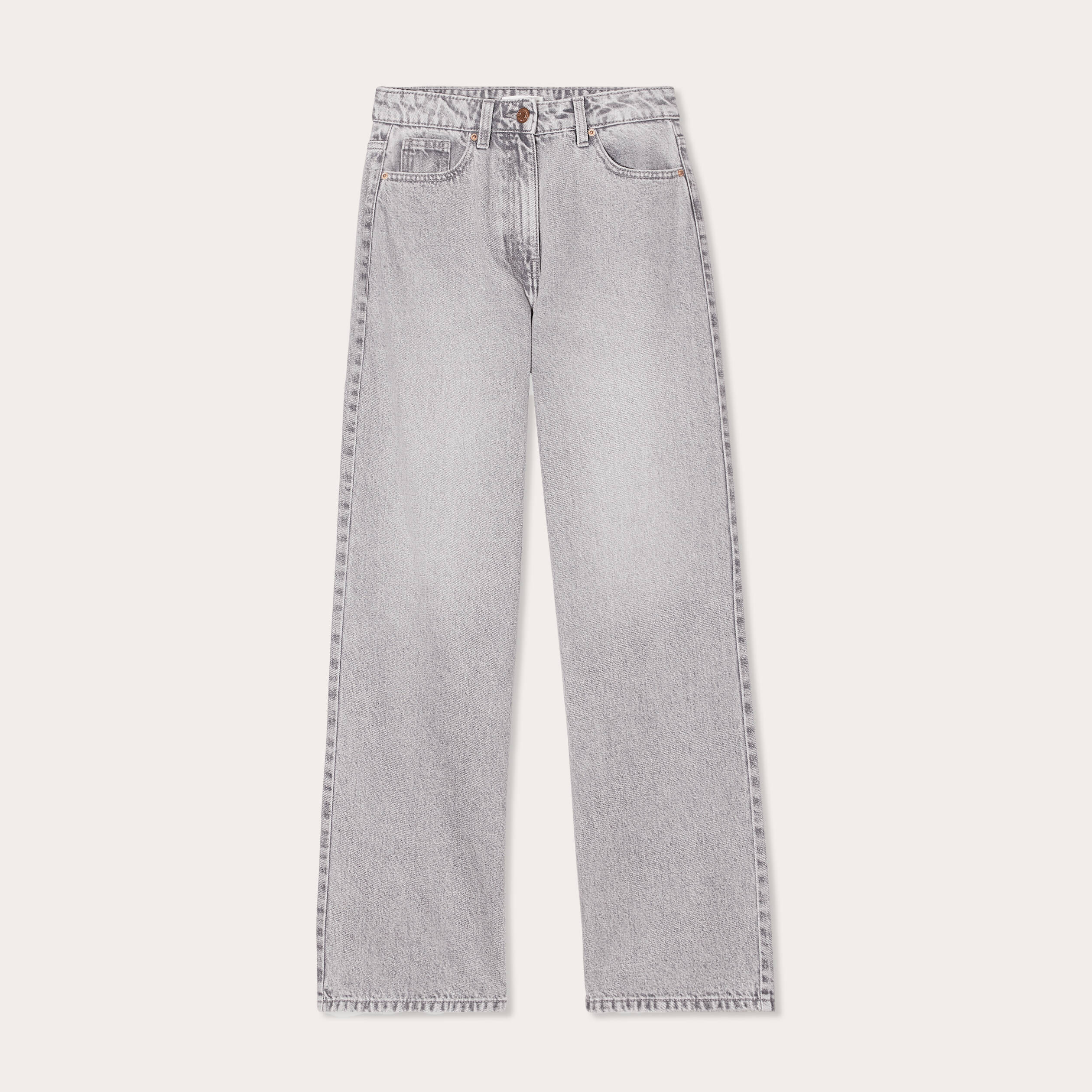 Jean wide leg taille haute Petite denim gris femme