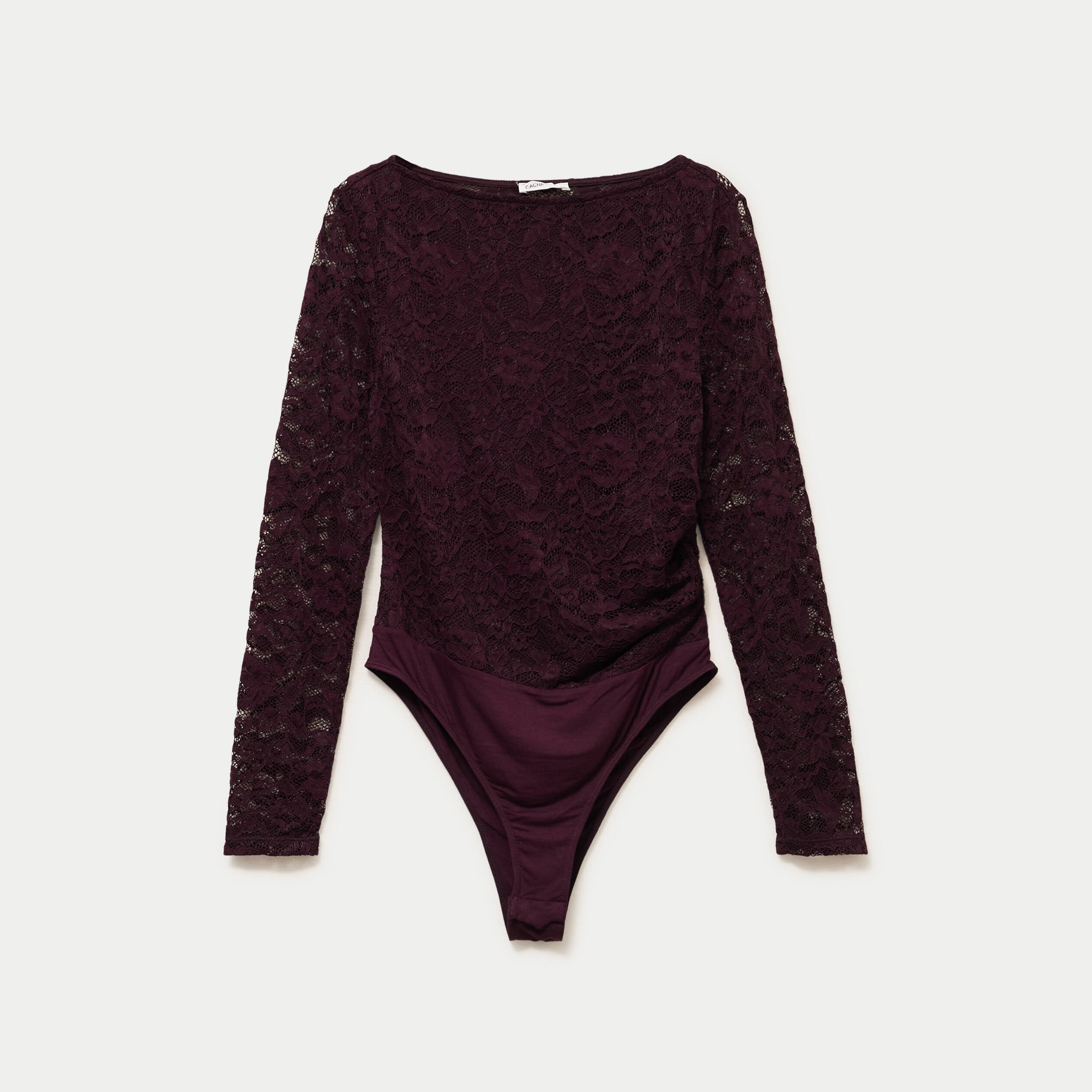 Body ajust&eacute; dentelle col bateau violet fonc&eacute; femme