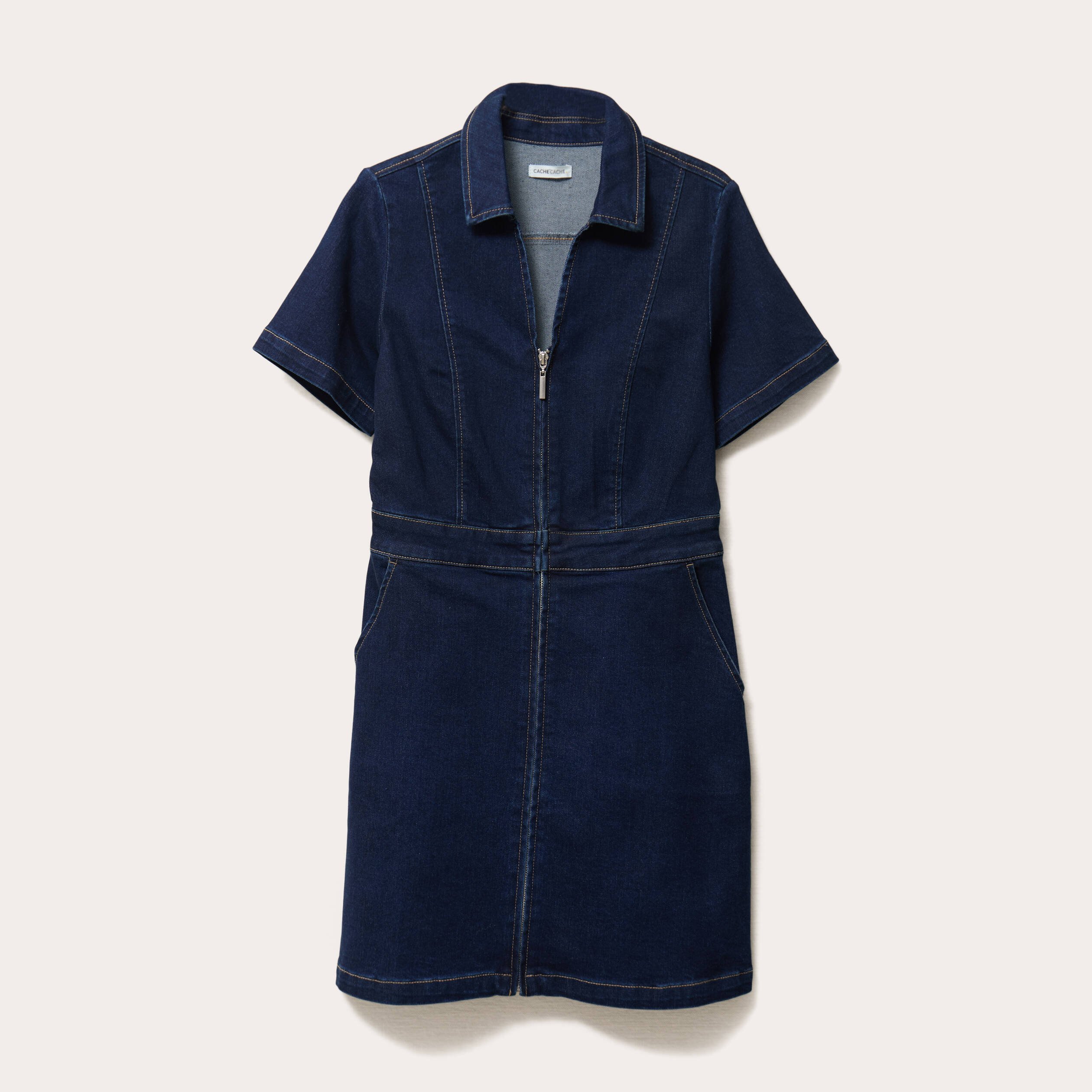 robe droite zippee en jean denim brut femme Robe droite zippée en jean denim brut femme