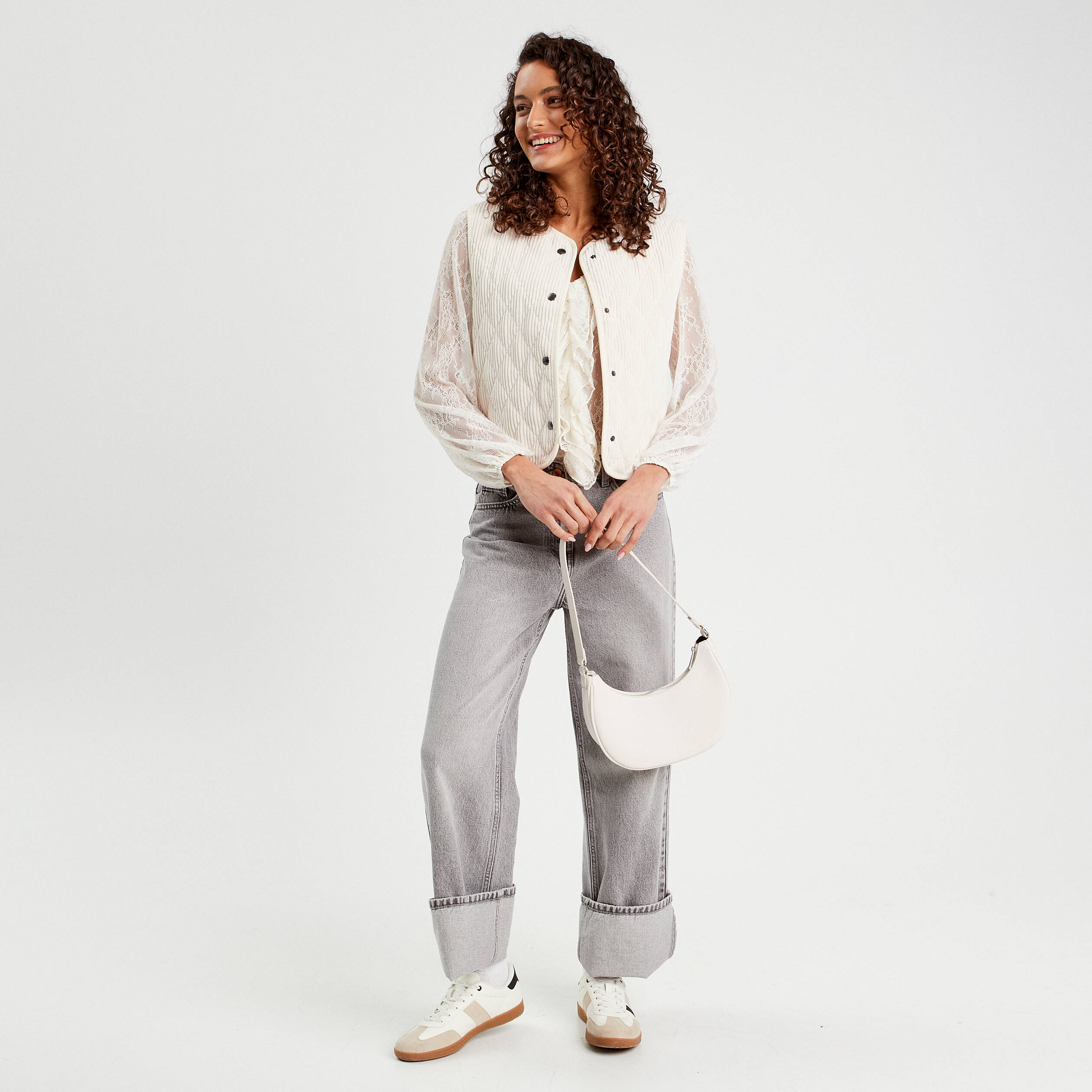 Chemise,Chemisier en dentelle florale à pois pour femmes,manches