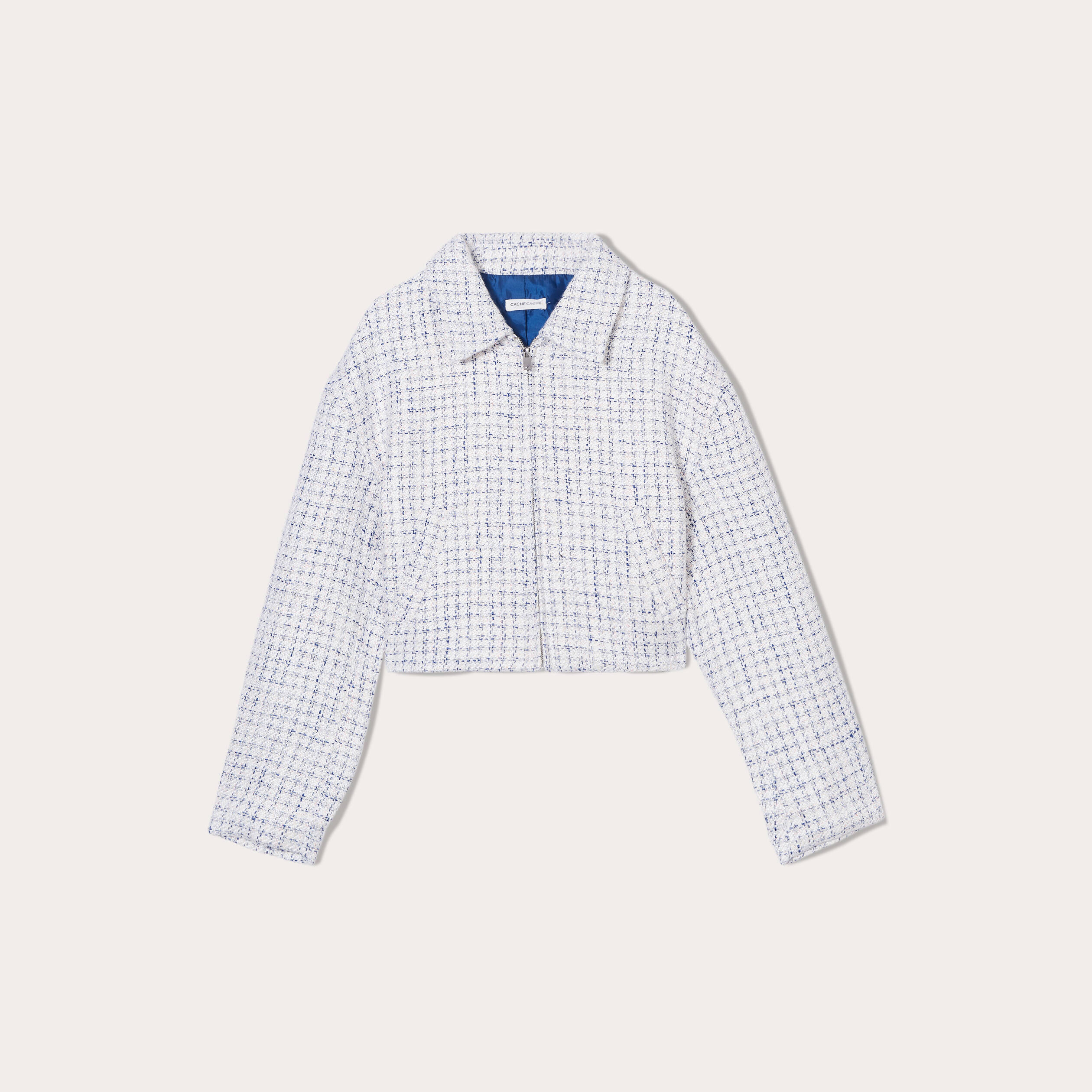 Veste courte oversize zipp&eacute;e blanc femme