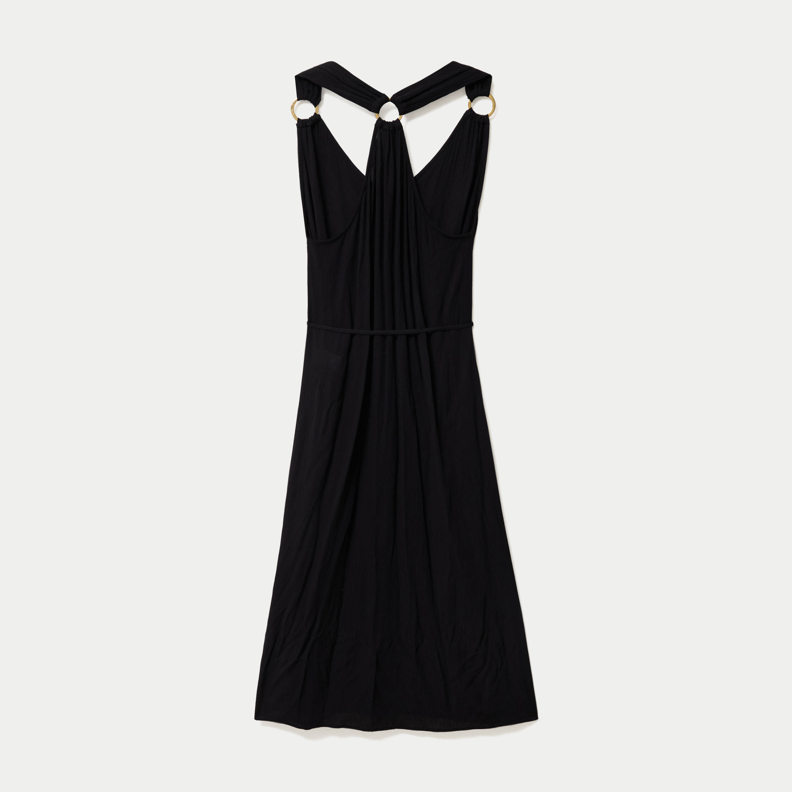 Robe longue droite fines bretelles col v noir femme