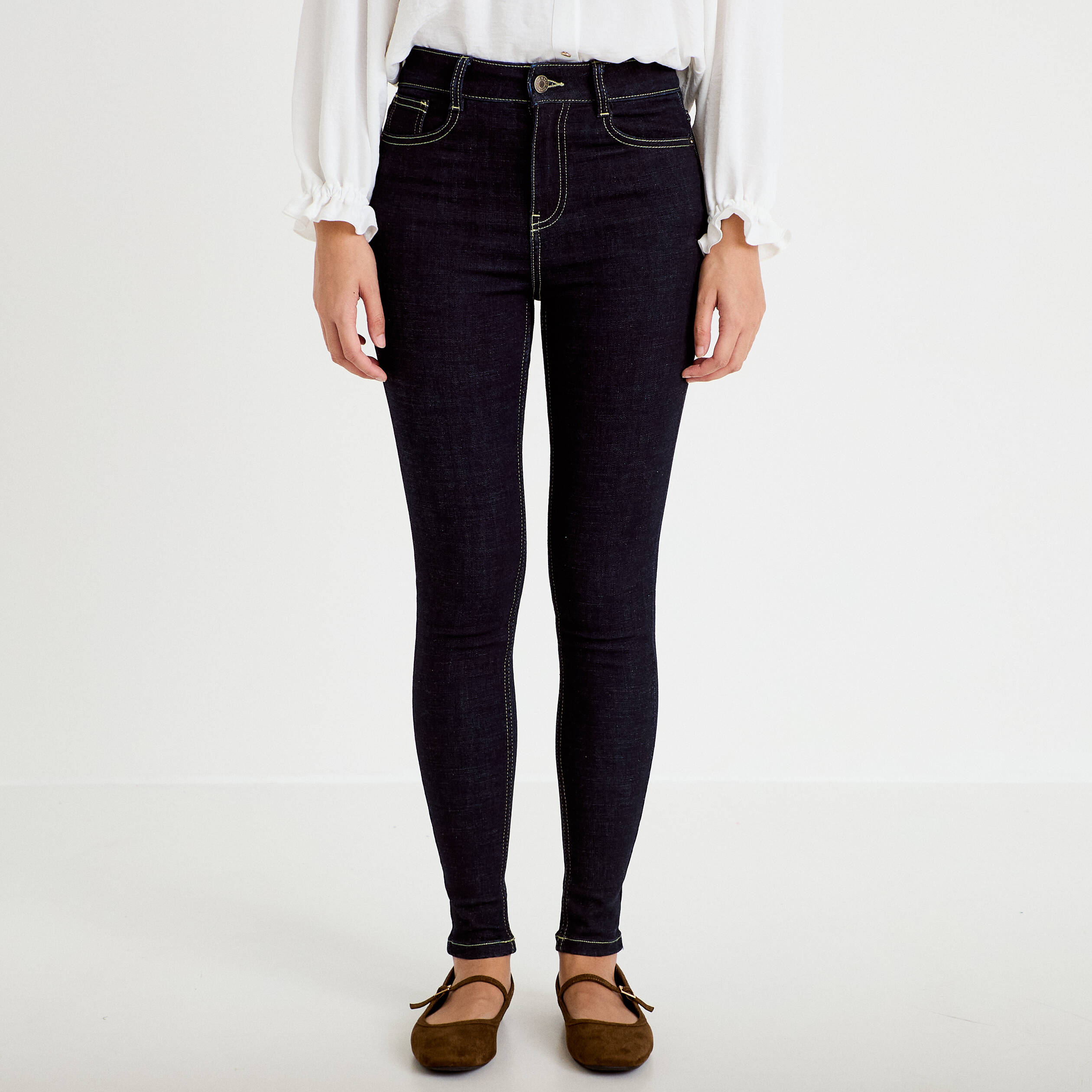 Jean skinny taille haute denim brut rinse femme