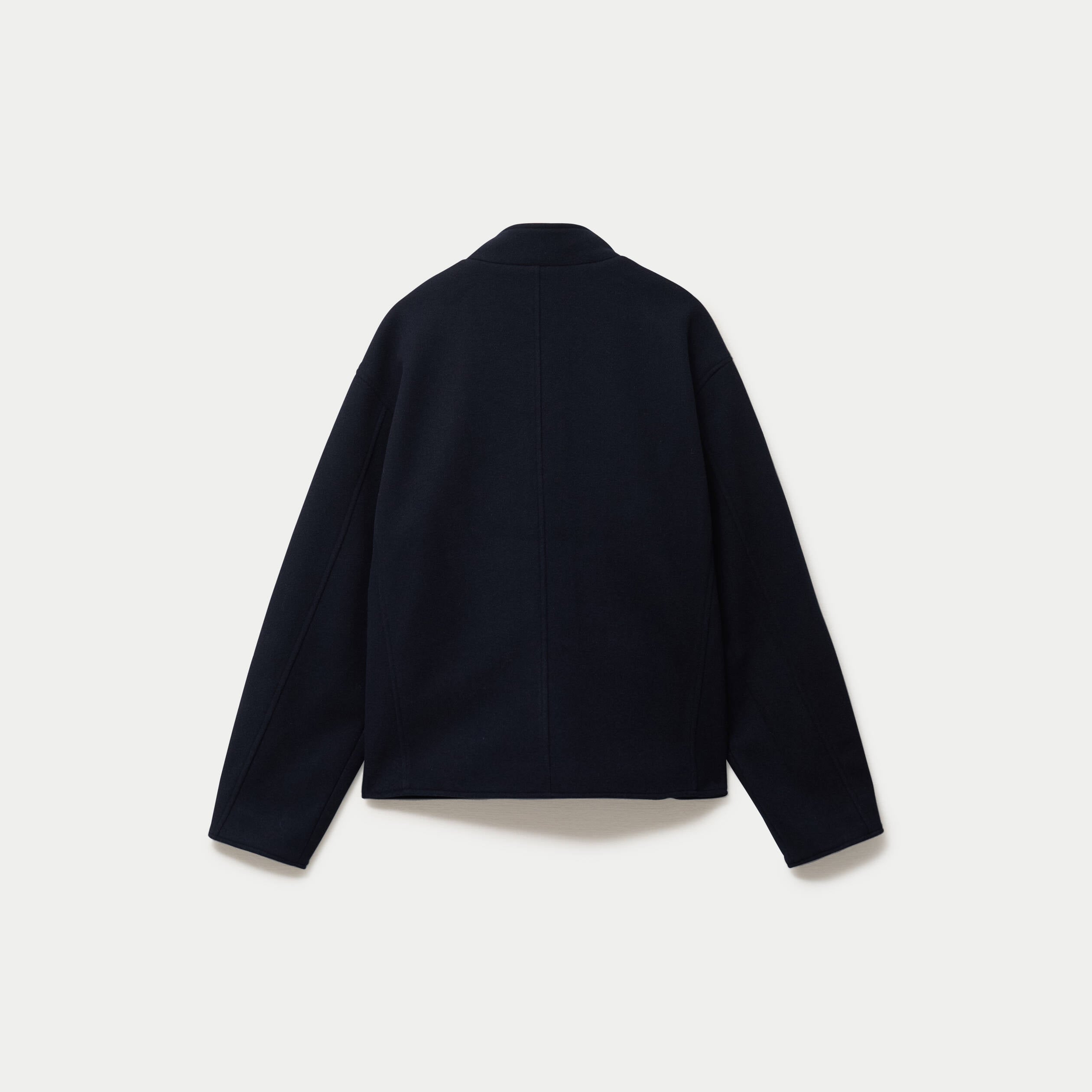 Veste droite col mao manches longues bleu marine femme