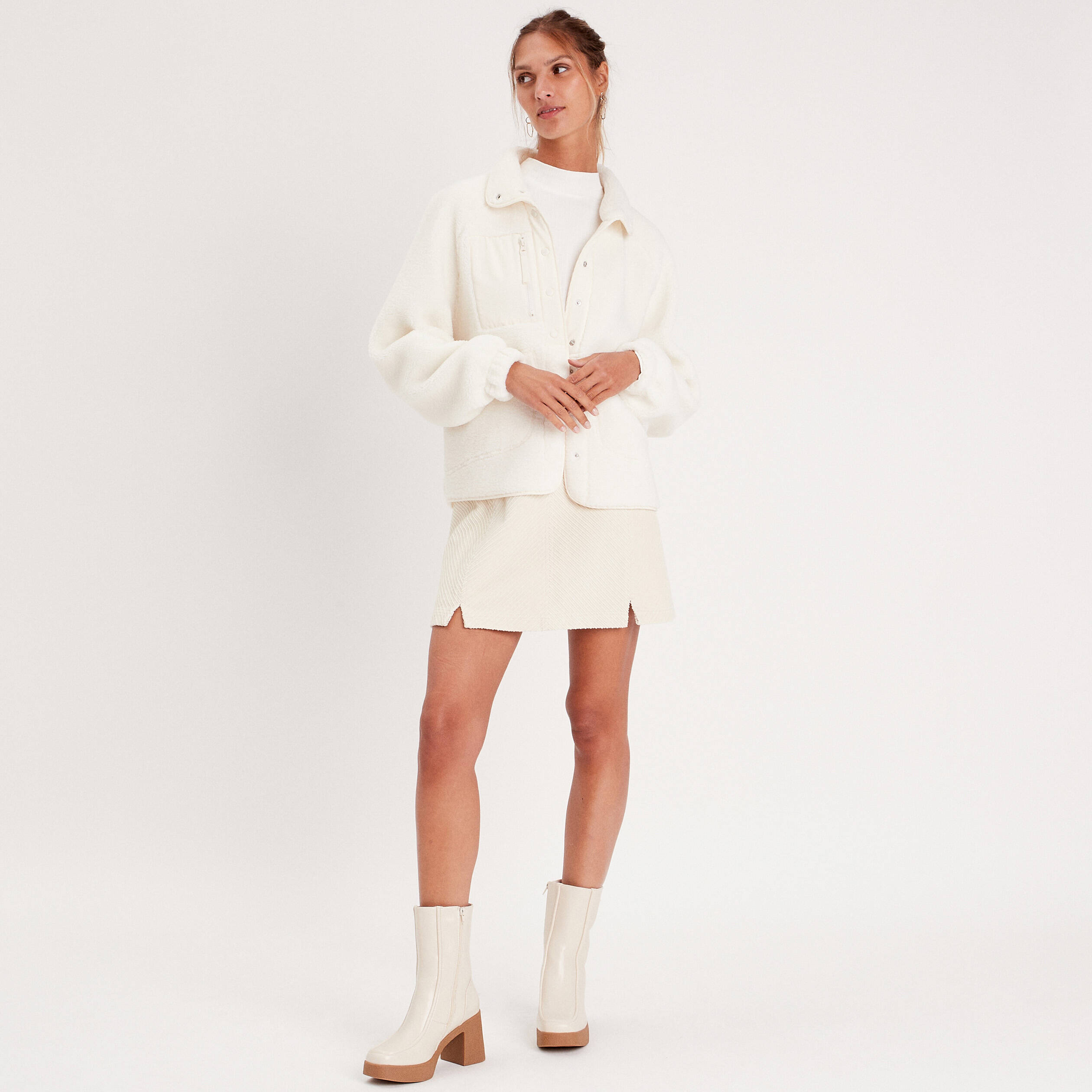 Veste oversize laine mouton ecru femme