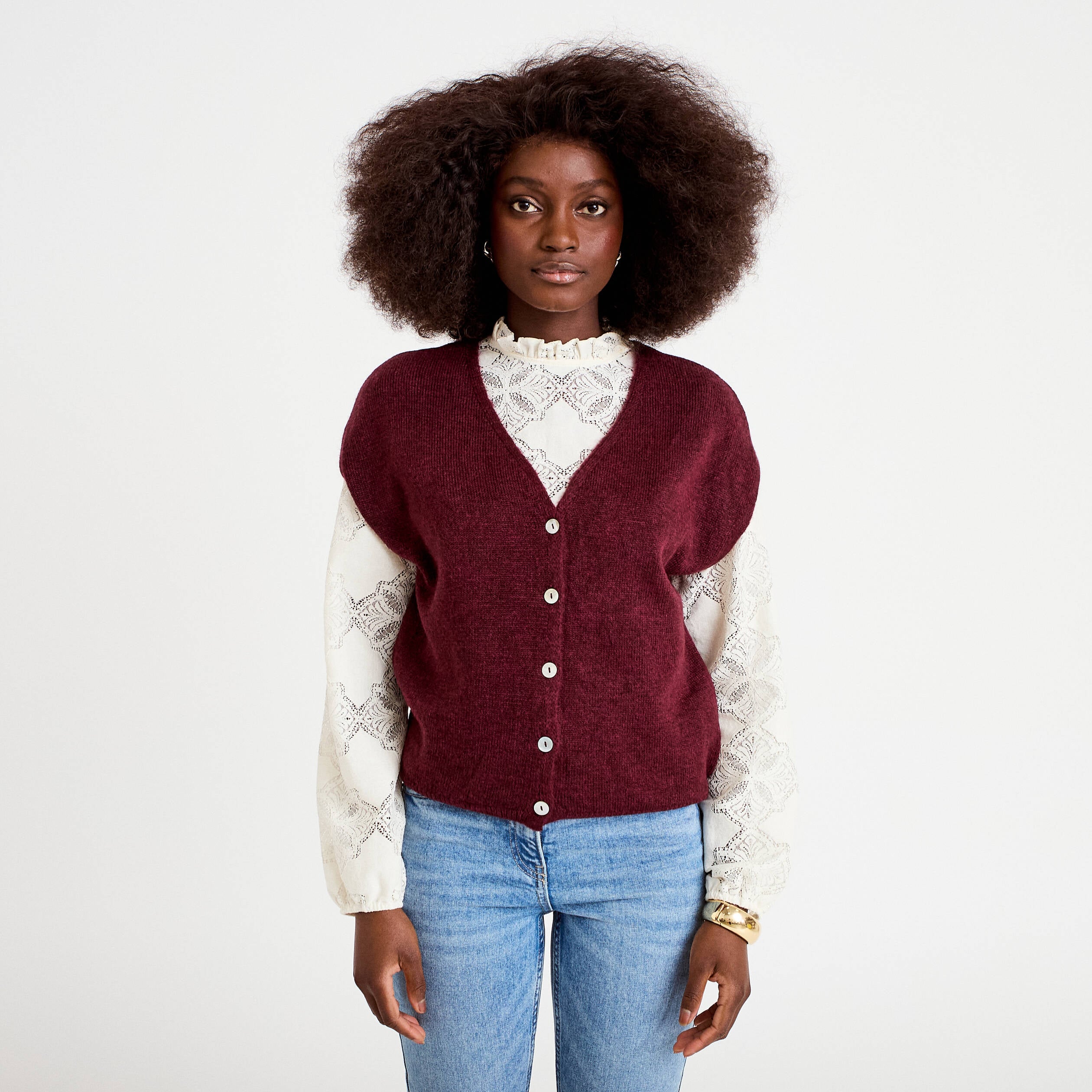 Gilet sans manches bordeaux femme