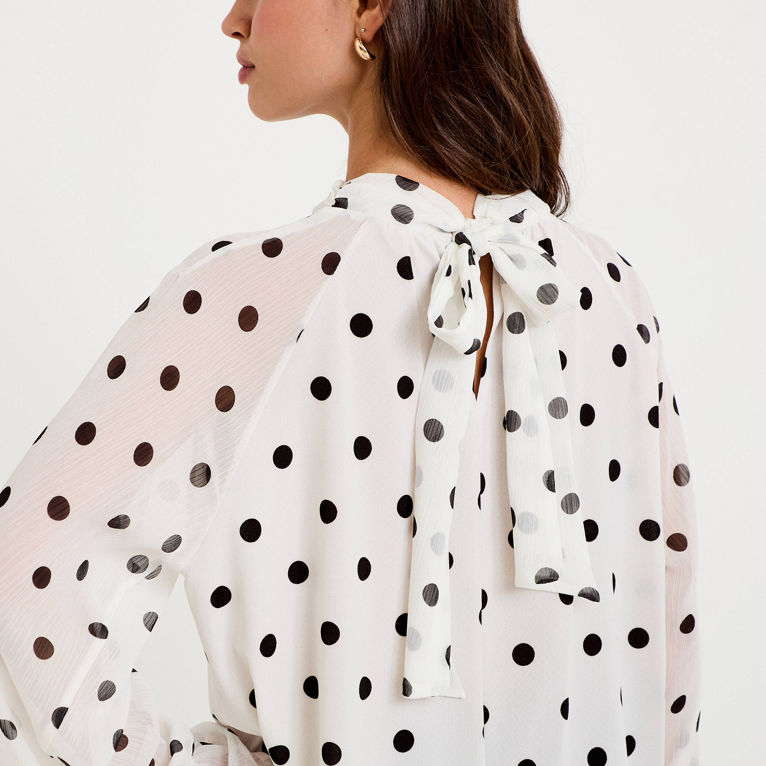 Blouse droite voile manches longues blanc femme