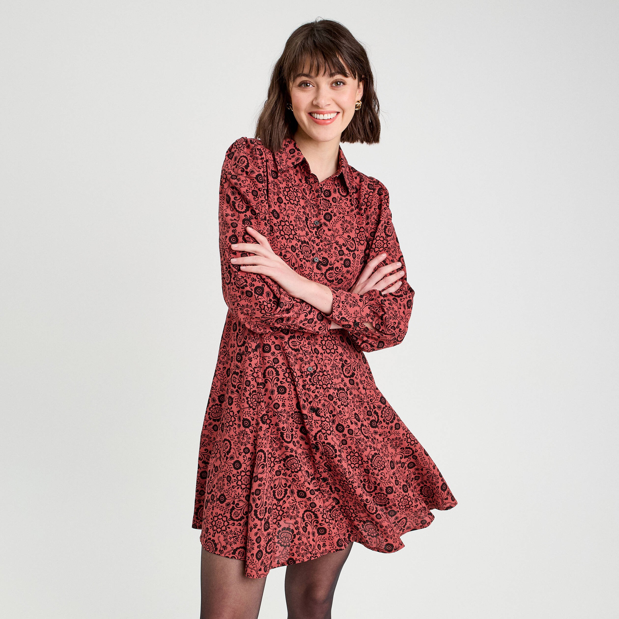 Robe chemise evasee fluide rouge clair femme Vibs