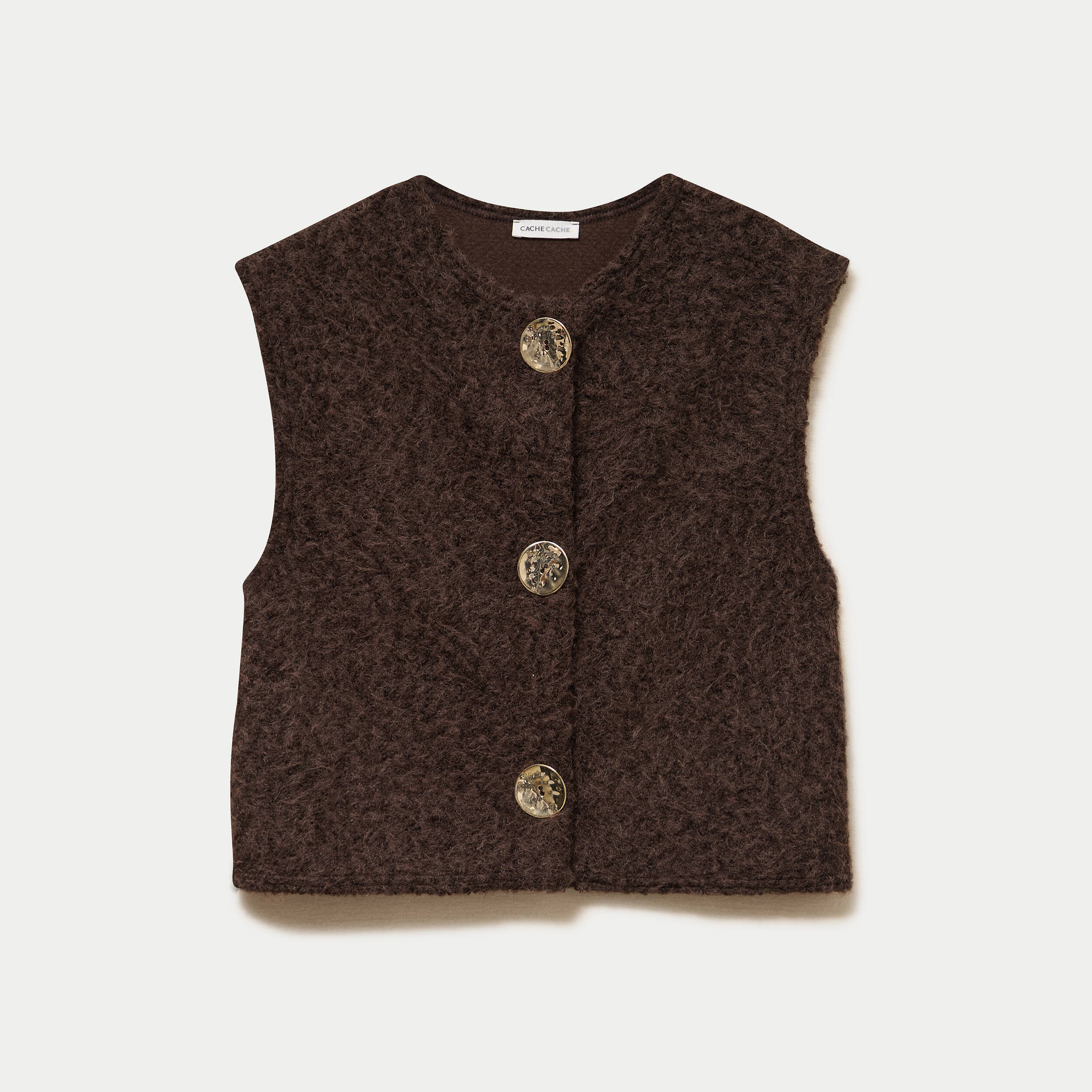 Gilet sans manches effet polaire marron fonc&eacute; femme