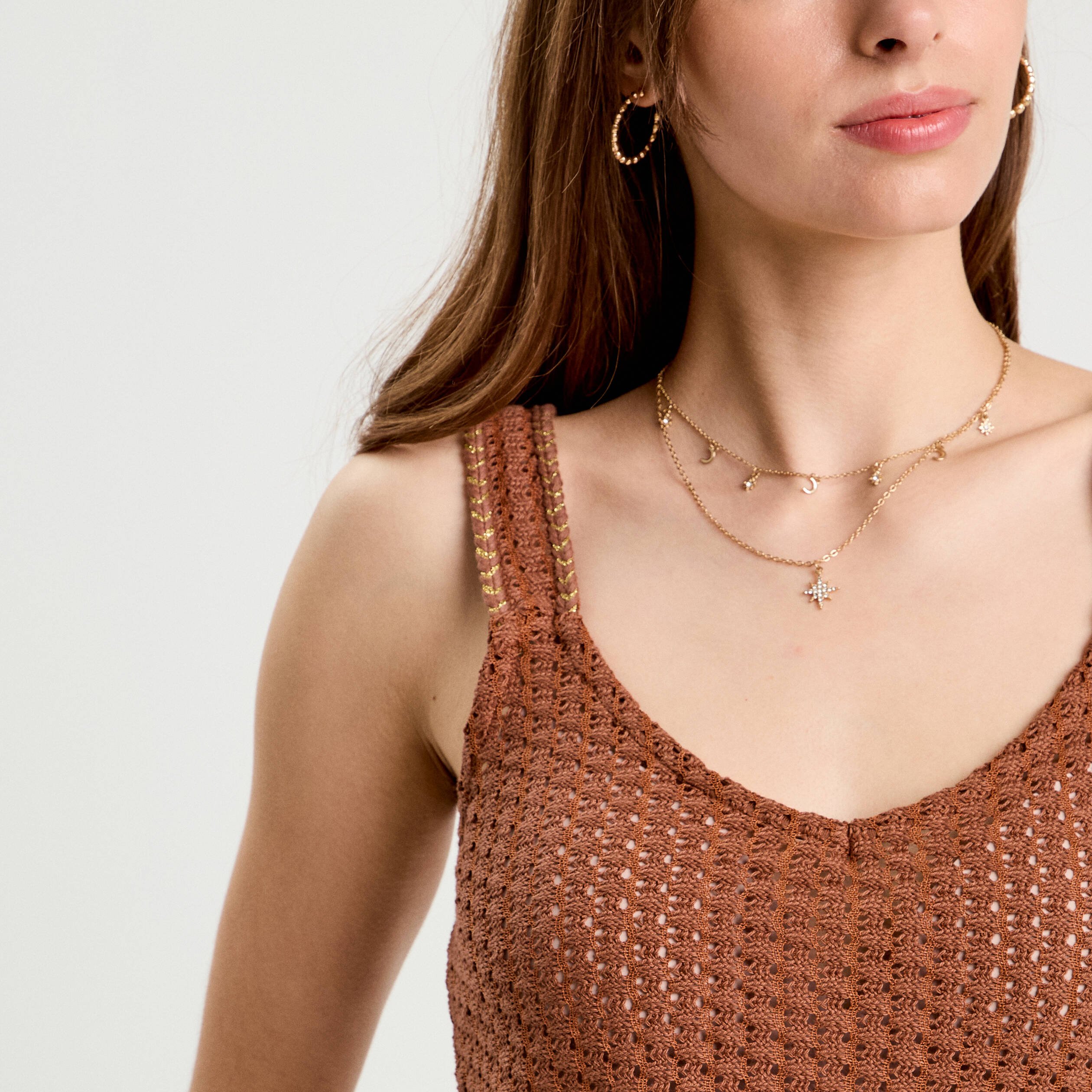 debardeur effet crochet marron femme Débardeur effet crochet marron femme