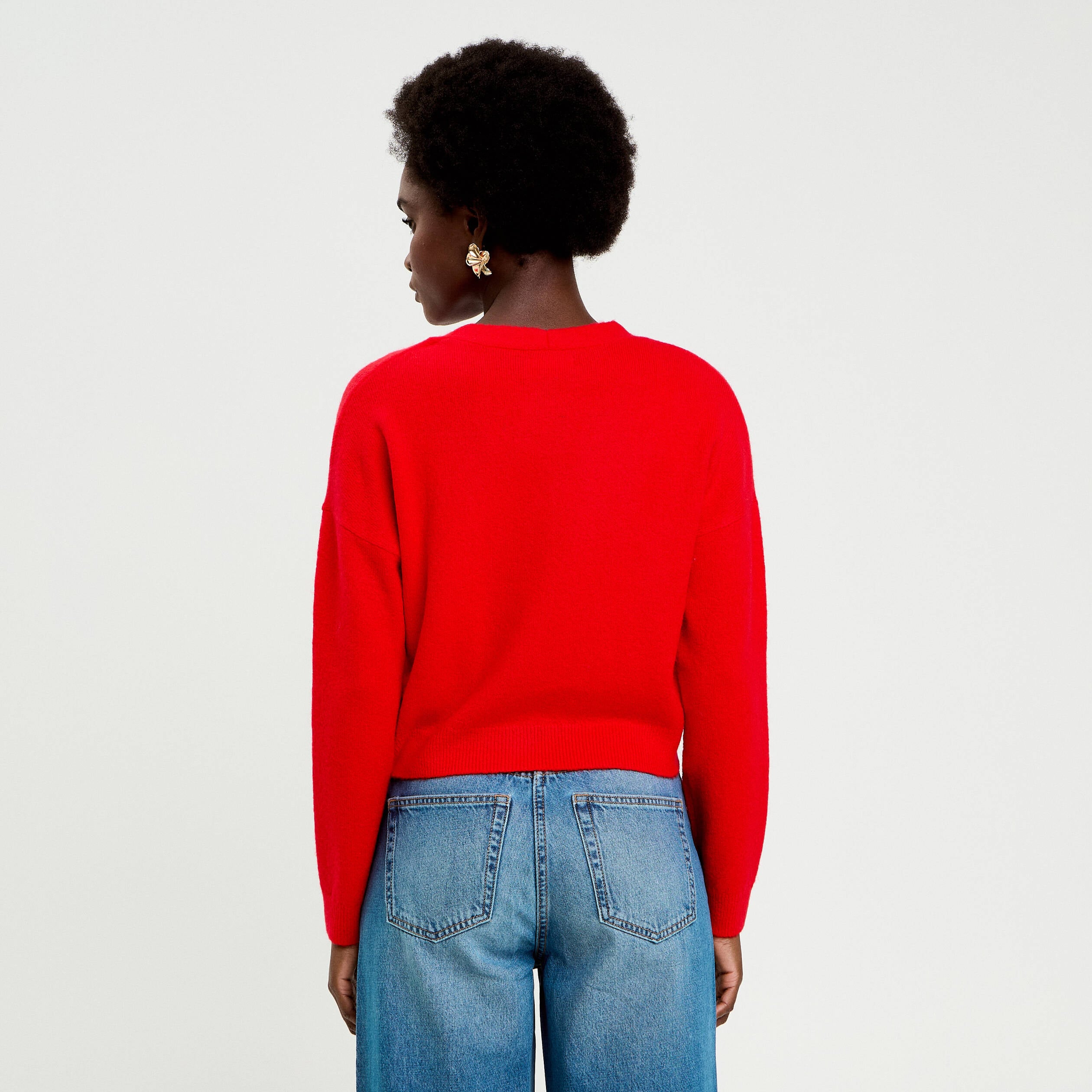 Gilet avec fleurs brod&eacute;es rouge femme