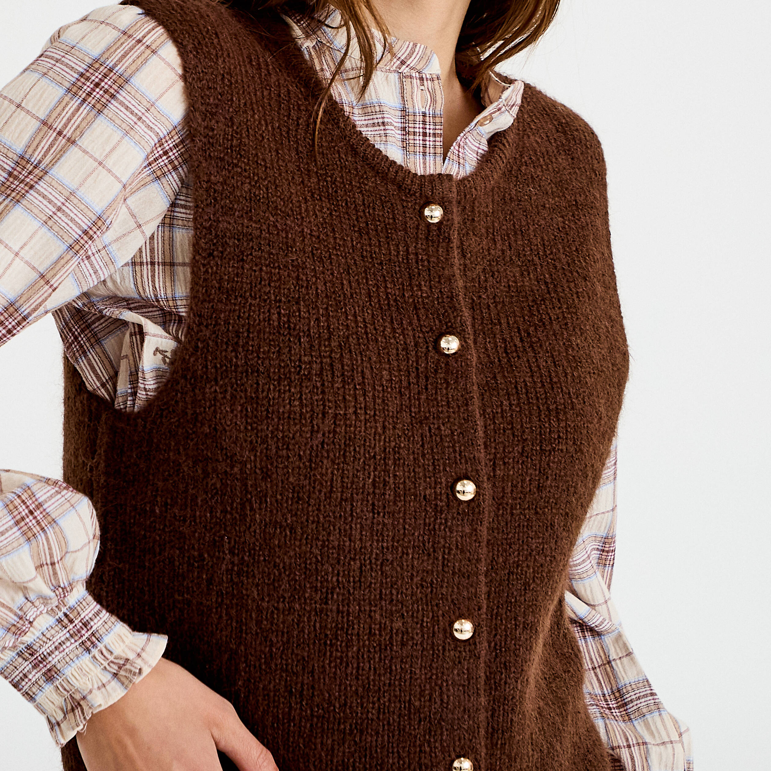 Gilet sans manches marron fonc&eacute; femme