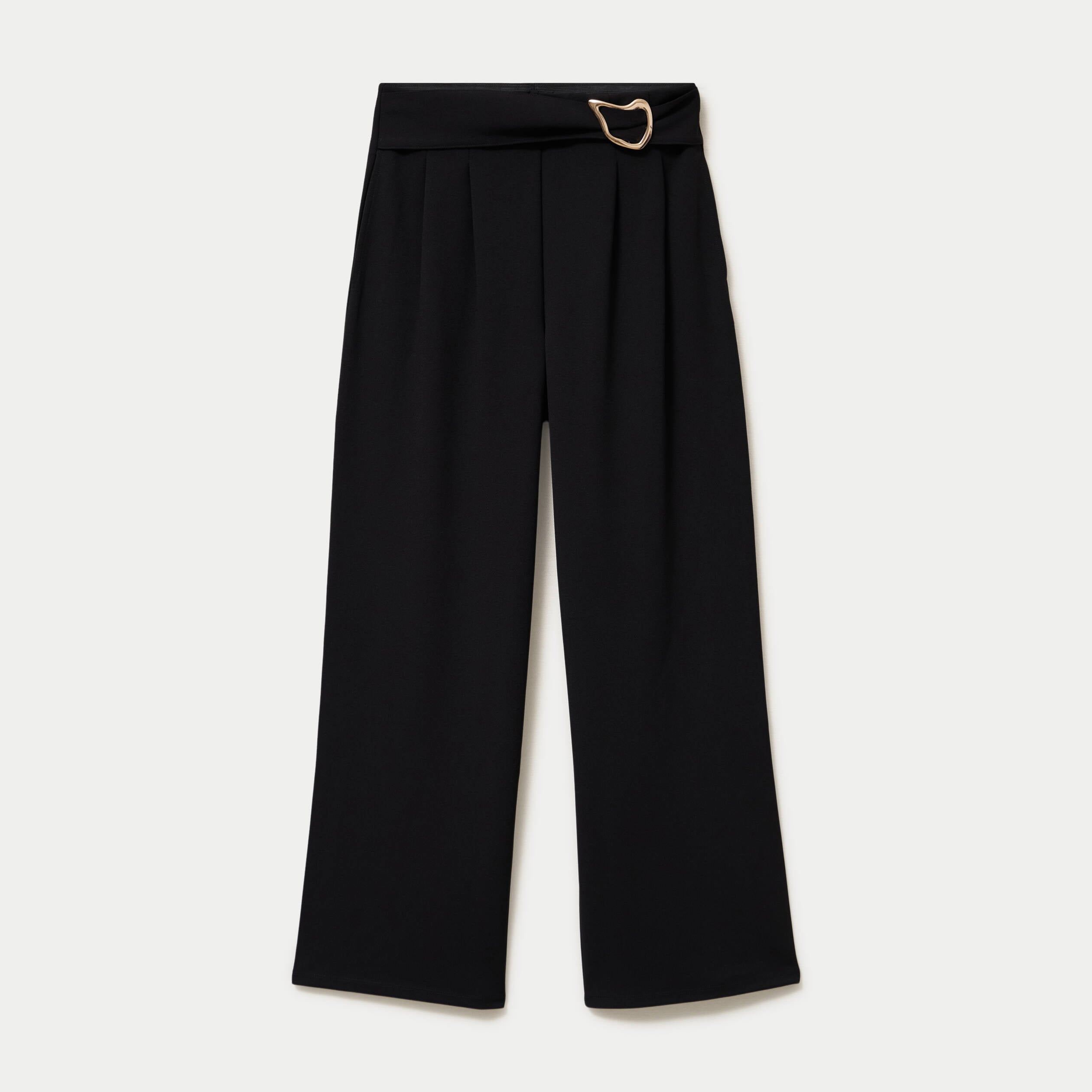 Pantalon large avec ceinture &agrave; bijou noir femme