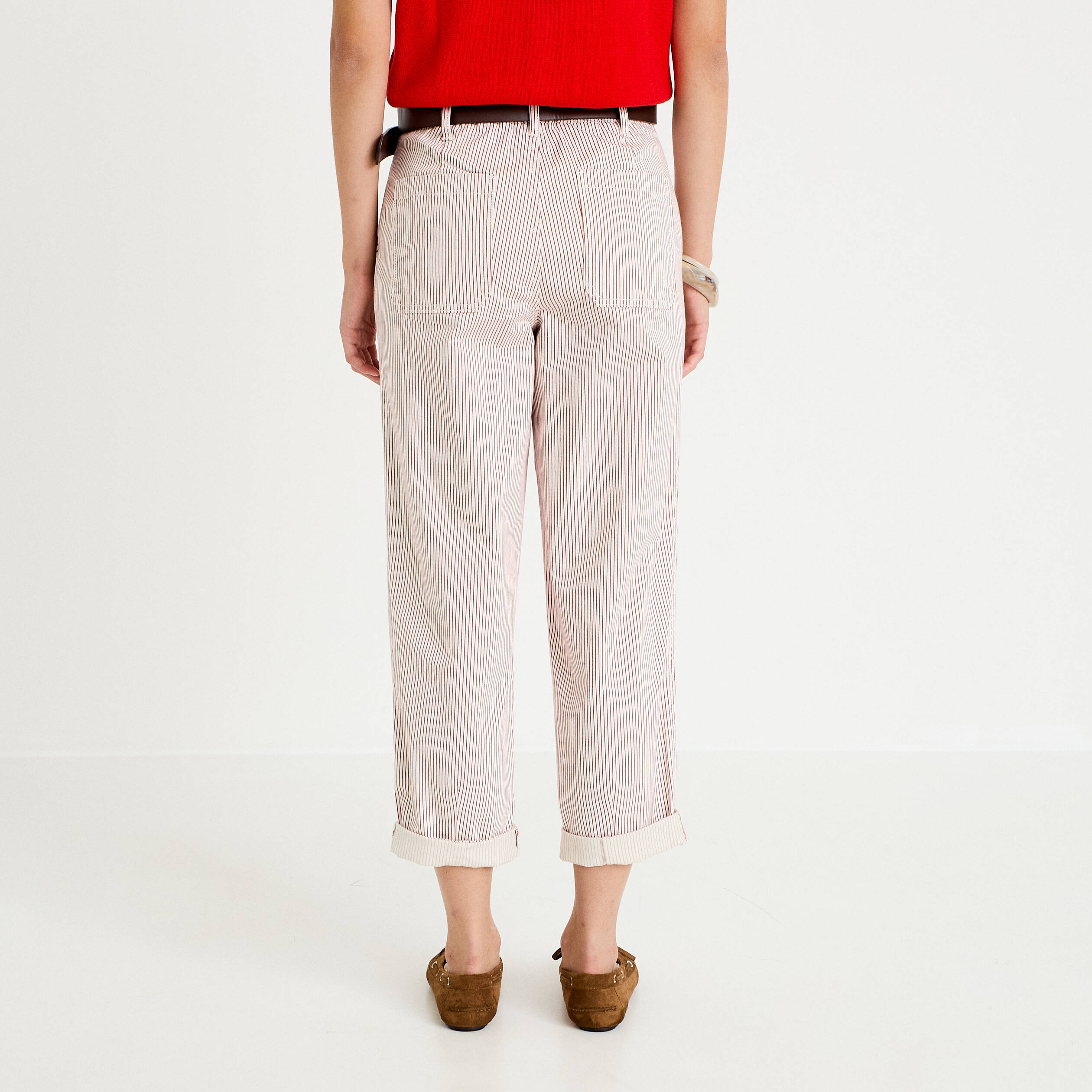Pantalon chino 7/8&egrave;me taille &eacute;lastiqu&eacute;e vieux rose femme