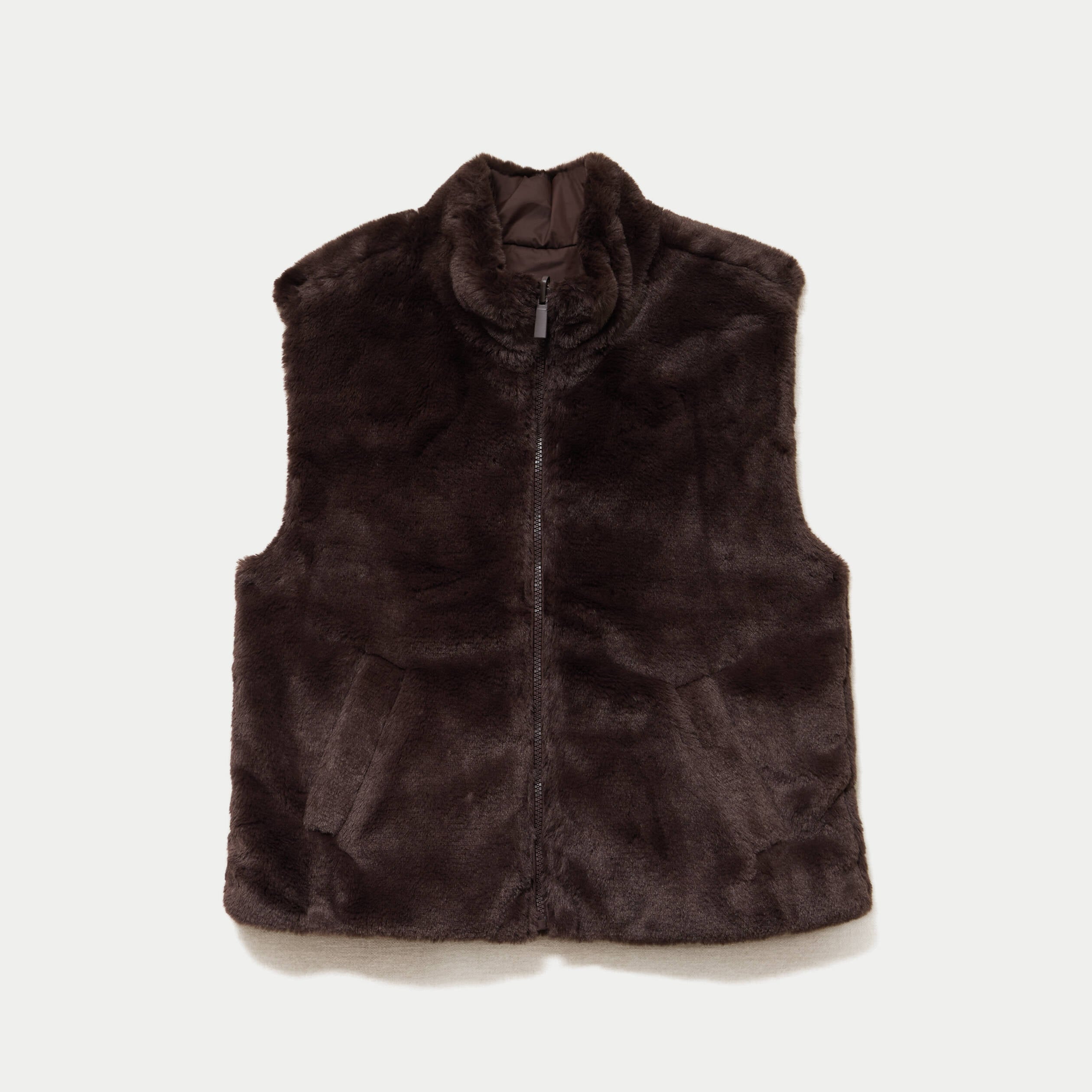 Veste r&eacute;versible sans manches marron fonc&eacute; femme