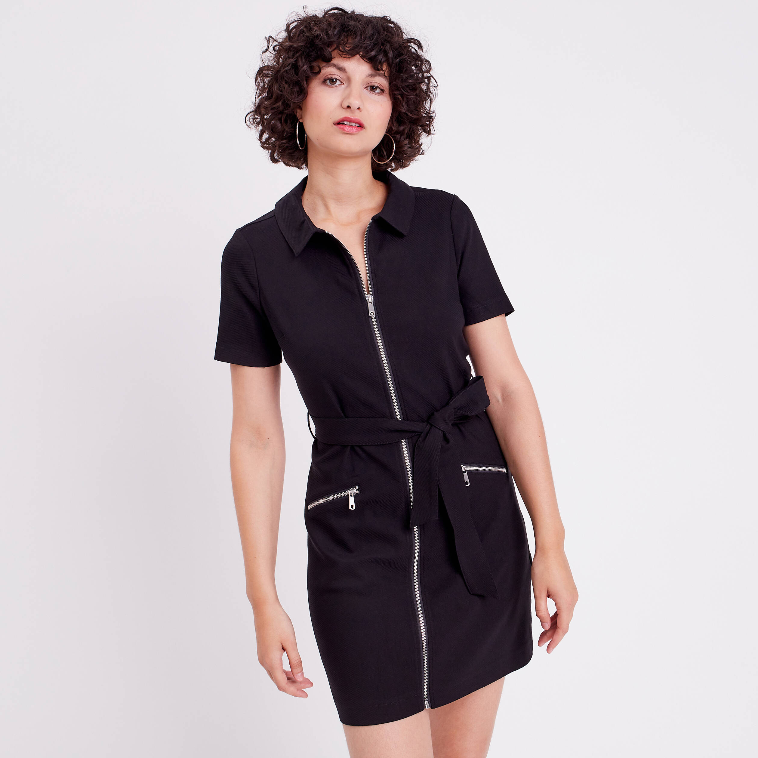 robe droite zippee ceinturee noir femme Robe droite zippée ceinturée noir femme