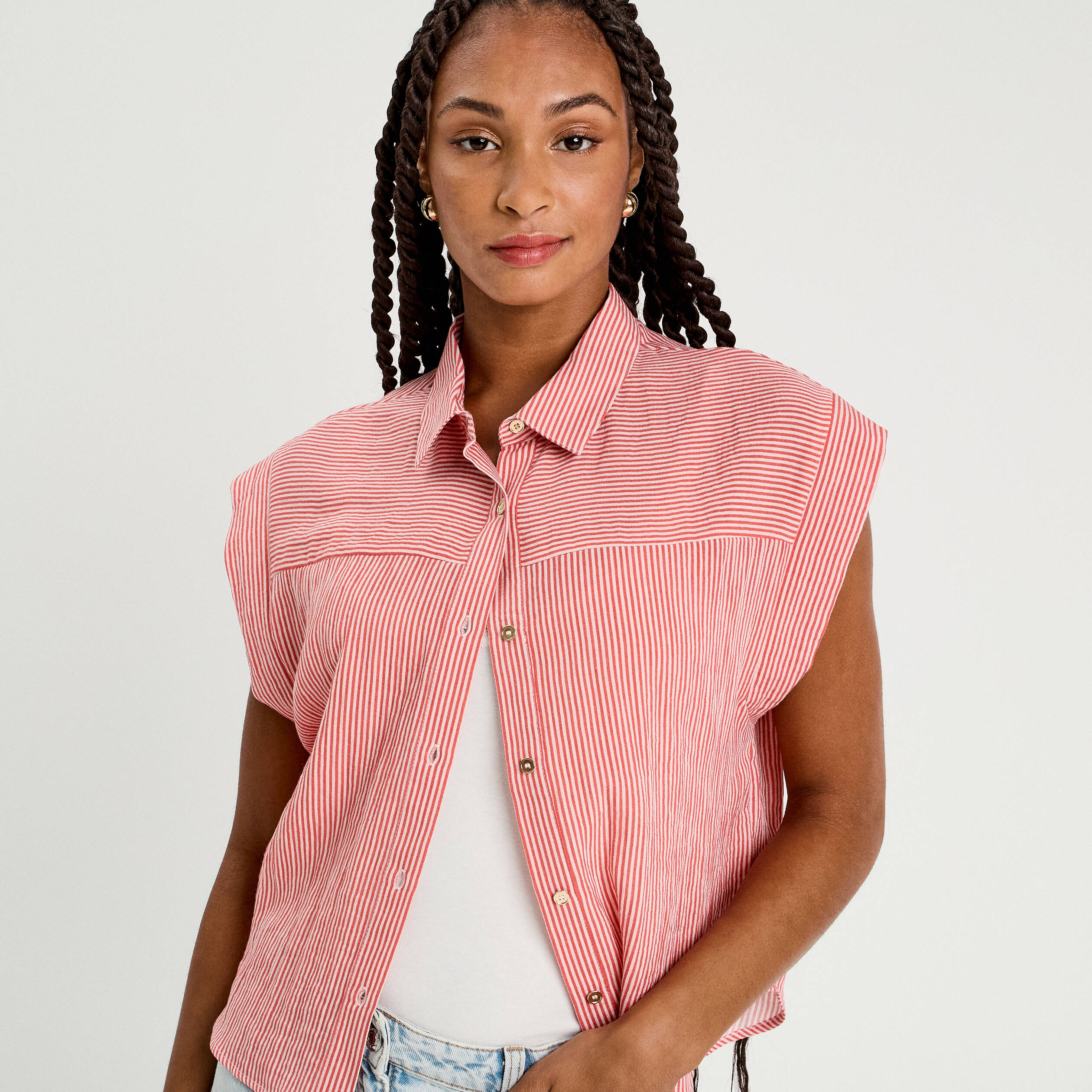 chemise sans manches rose corail femme Chemise sans manches rose corail femme