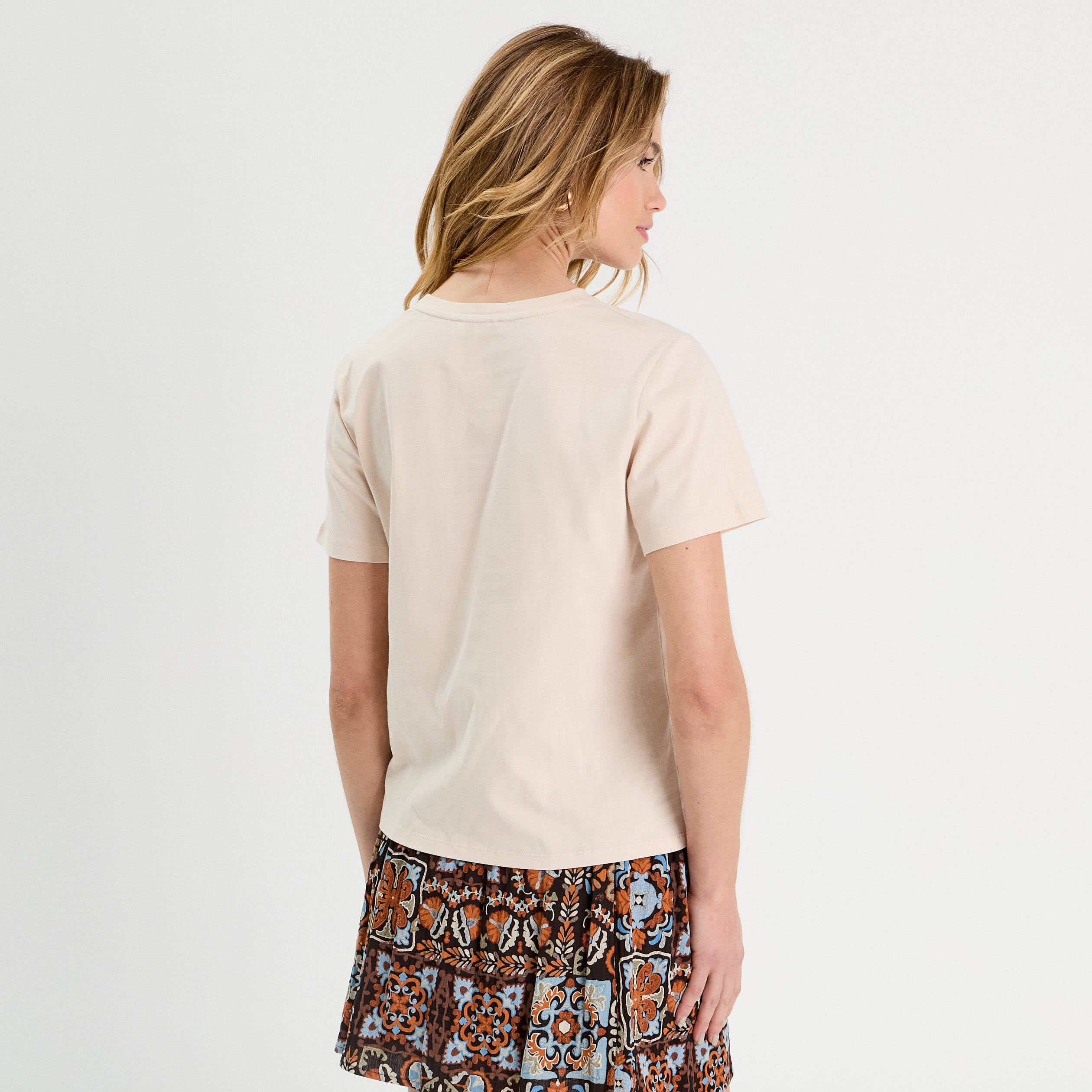 T-shirt poche effet crochet beige femme