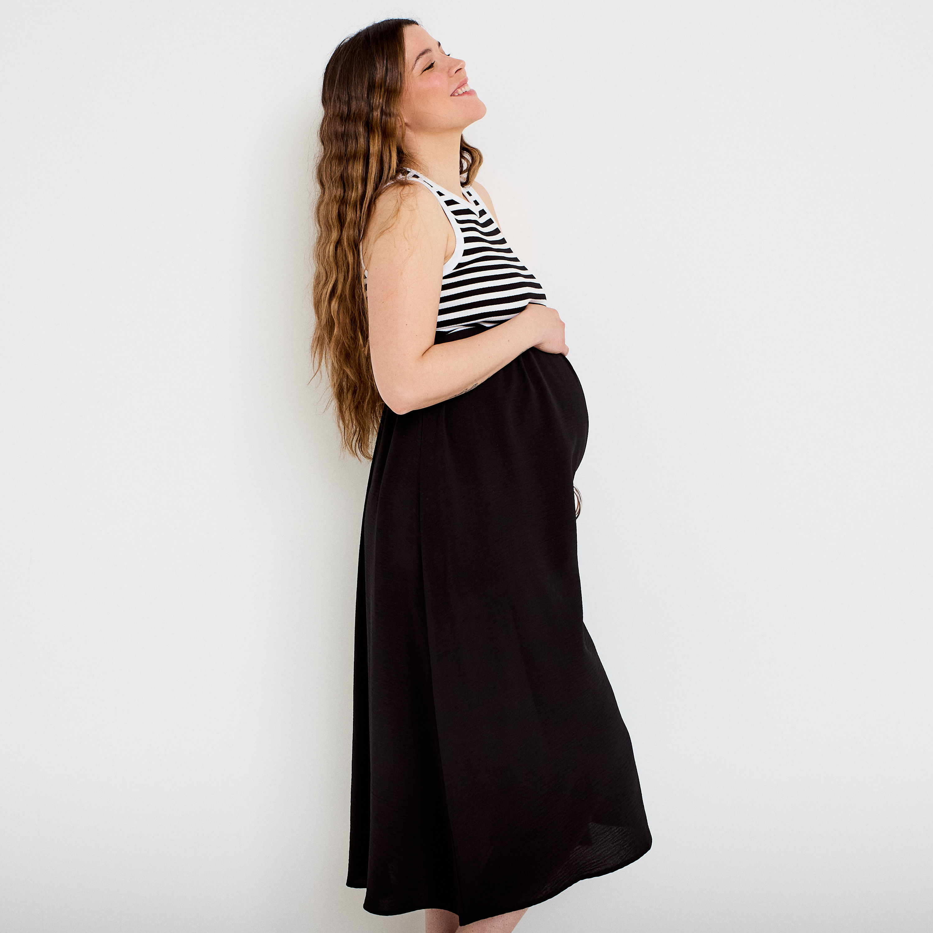 Robe longue effet 2-en-1 bleu marine femme