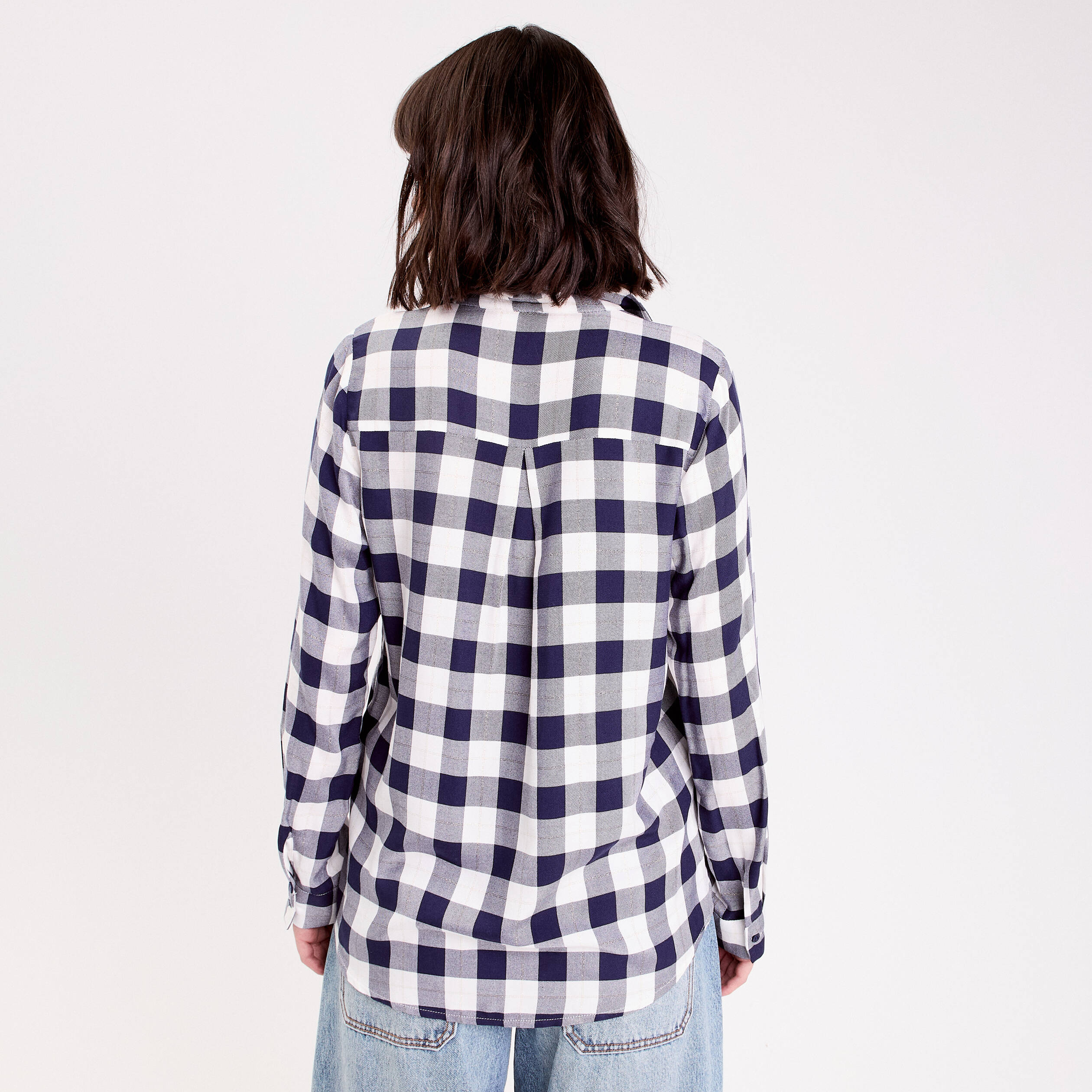 Chemise ExOfficio Femme Bleu à Carreaux - Manches Roulées Anti-moustiques - Taille XL