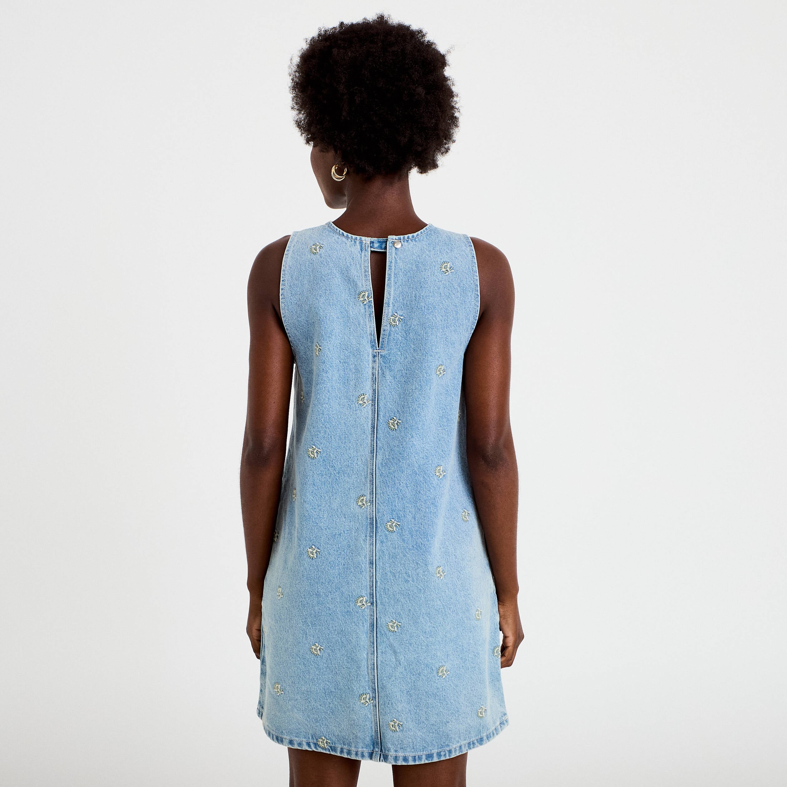 Robe courte droite en jean sans manches bleu femme