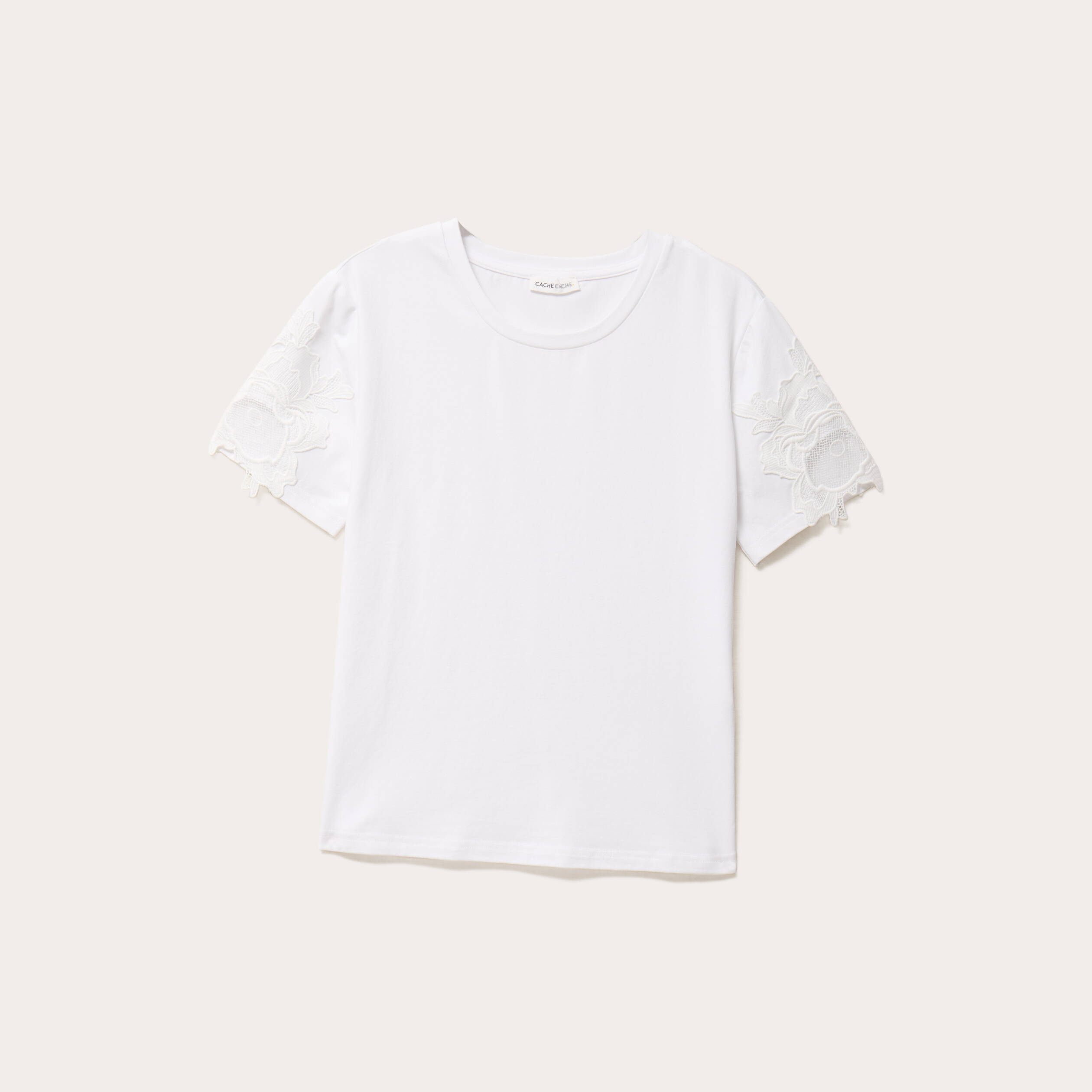t shirt manches courtes brode blanc femme T-shirt manches courtes brodé blanc femme