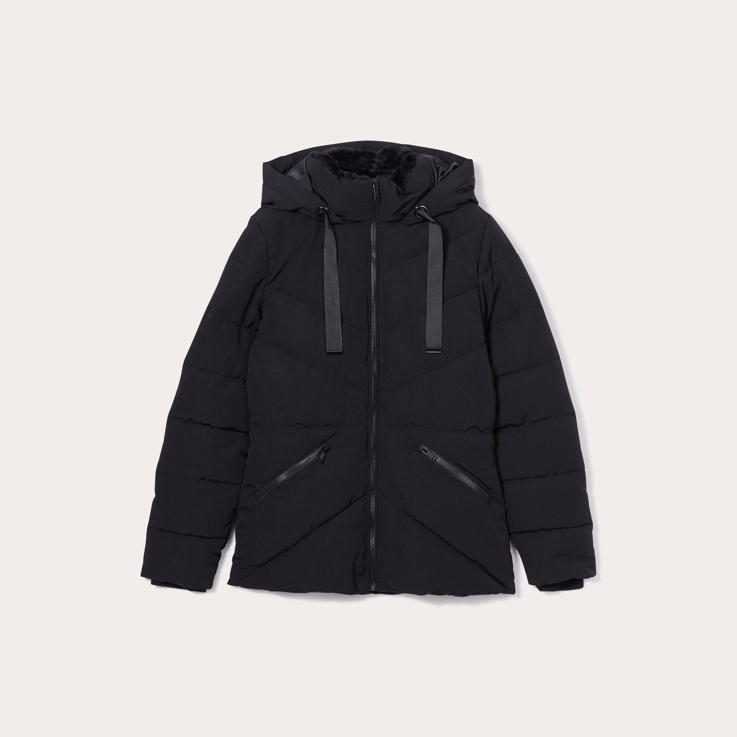Doudoune cintr&eacute;e &agrave; capuche noir femme
