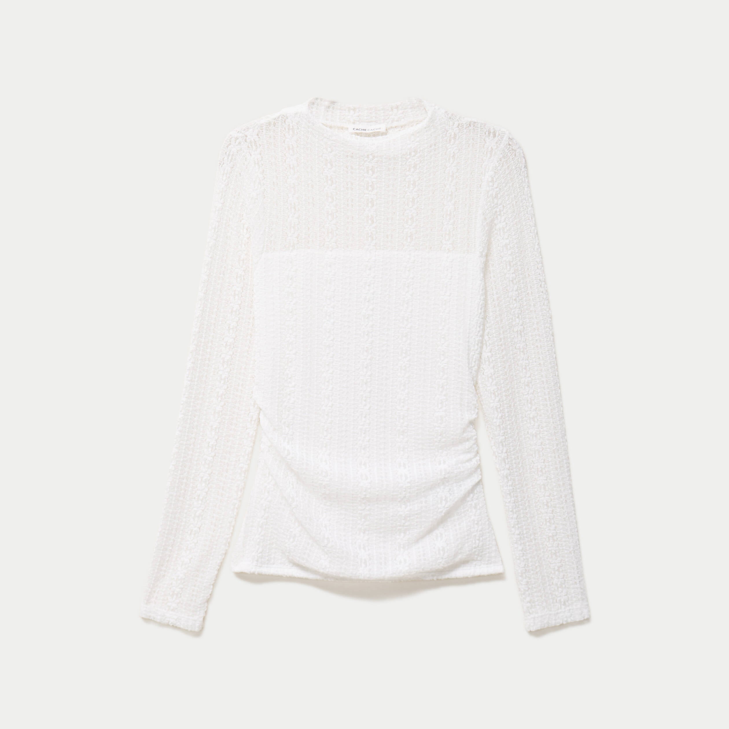 Top ajust&eacute; col montant dentelle ecru femme
