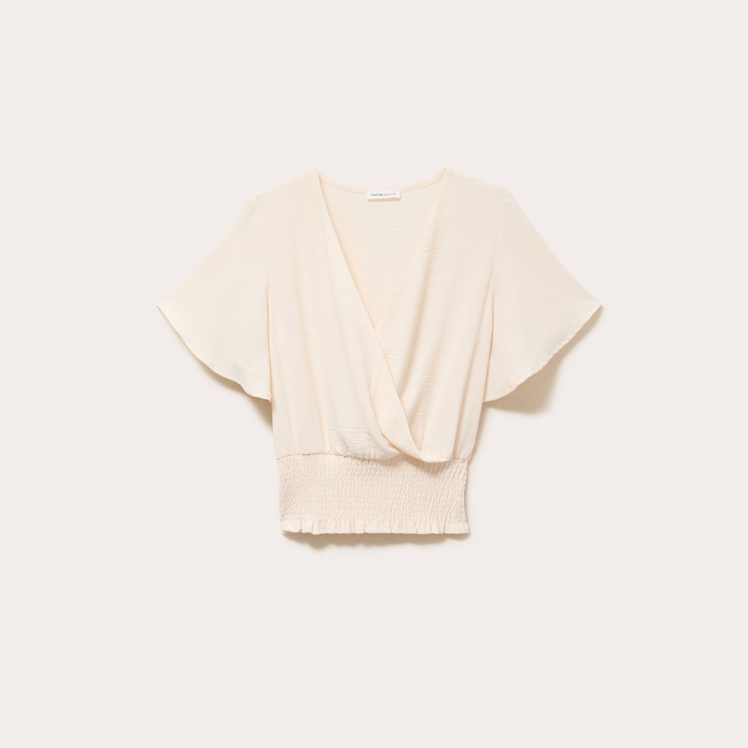 Blouse smock&eacute;e manches courtes ecru femme