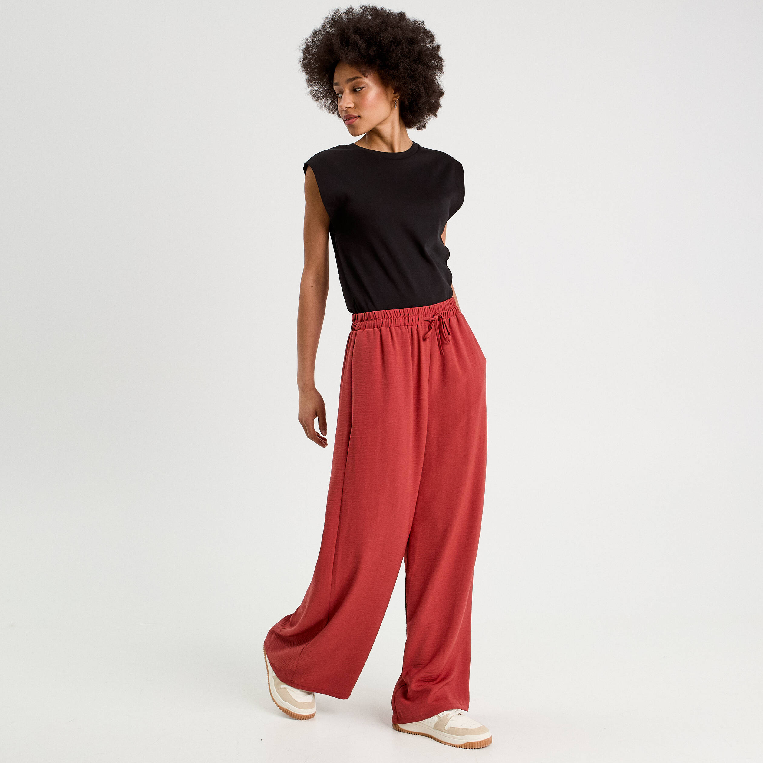 Pantalon large fluide vieux rose femme